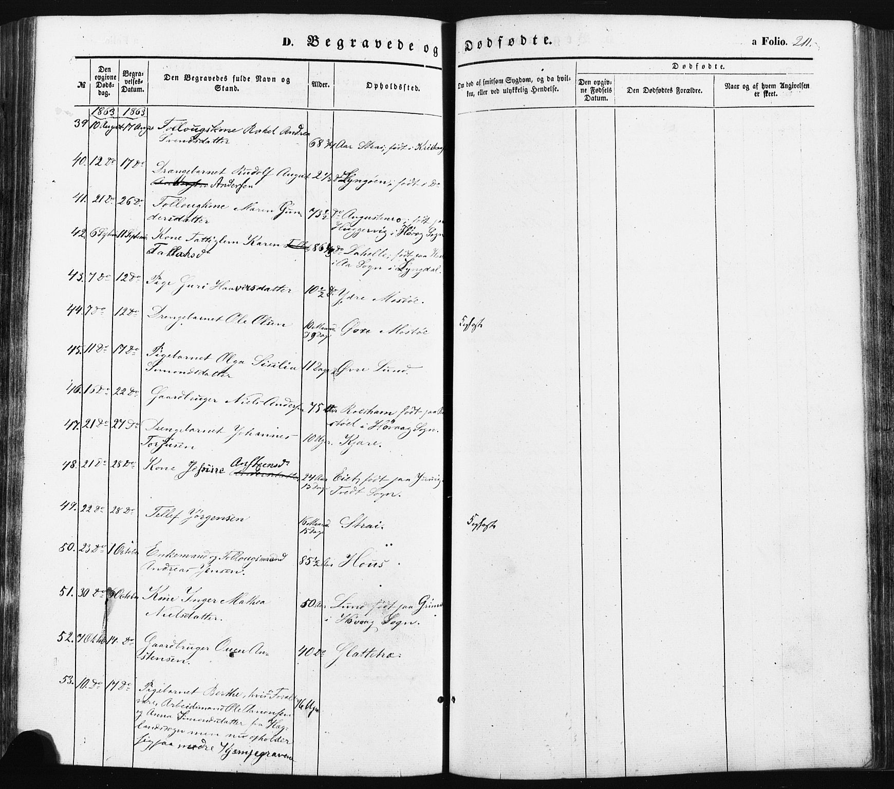 Oddernes sokneprestkontor, SAK/1111-0033/F/Fa/Faa/L0007: Parish register (official) no. A 7, 1851-1863, p. 211