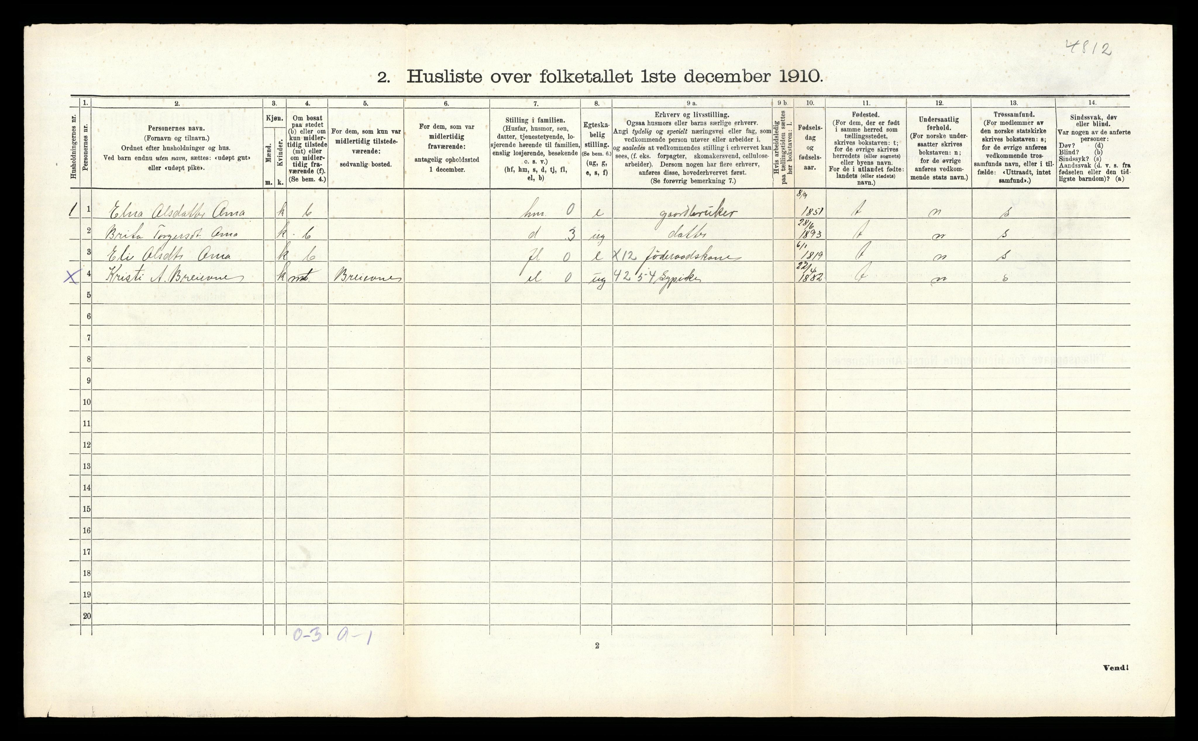 RA, 1910 census for Strandebarm, 1910, p. 121