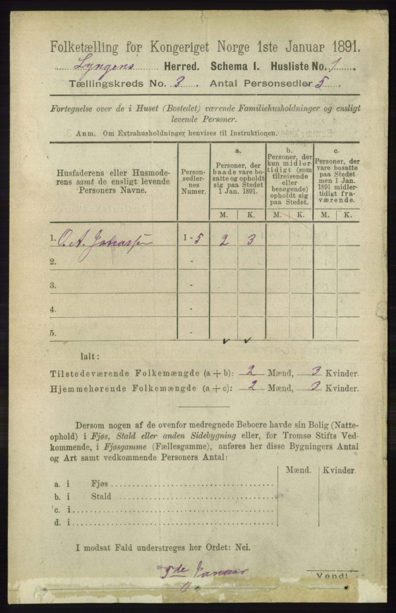 RA, 1891 census for 1938 Lyngen, 1891, p. 3070