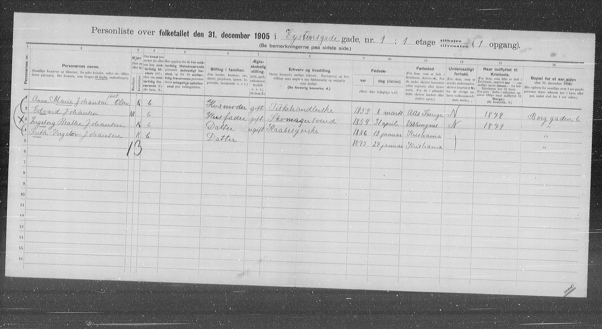 OBA, Municipal Census 1905 for Kristiania, 1905, p. 67671