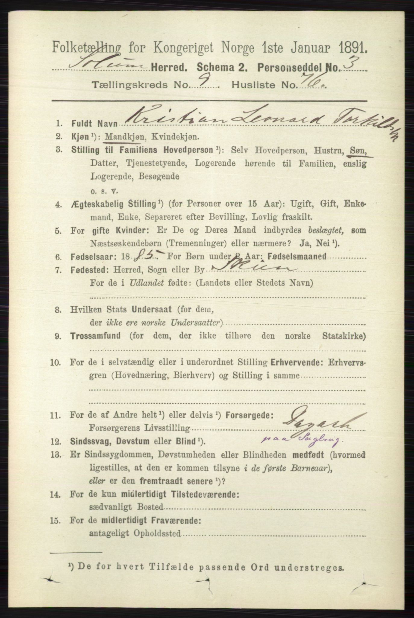 RA, 1891 census for 0818 Solum, 1891, p. 2479