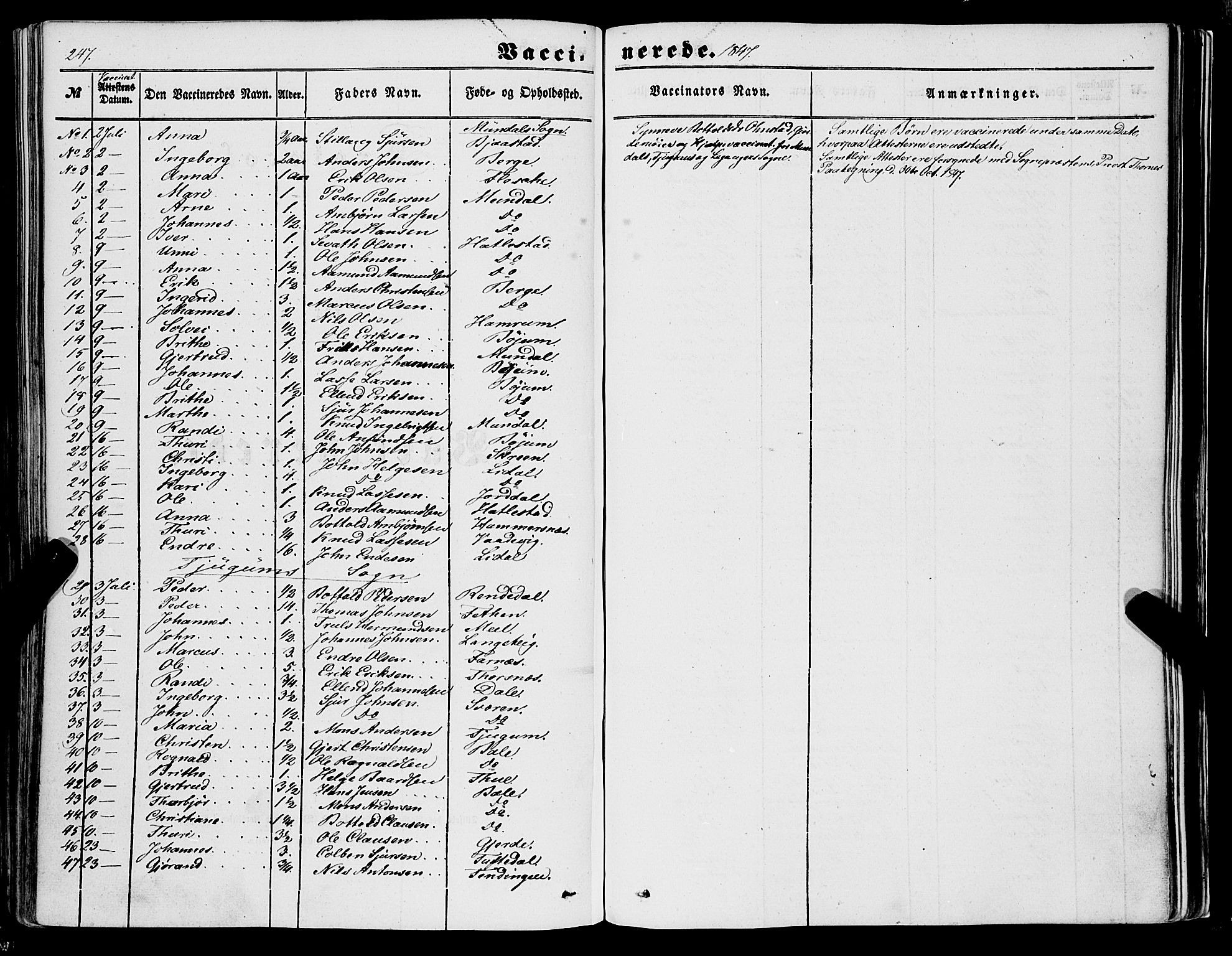 Balestrand sokneprestembete, AV/SAB-A-79601/H/Haa/Haaa/L0002: Parish register (official) no. A 2, 1847-1866, p. 247