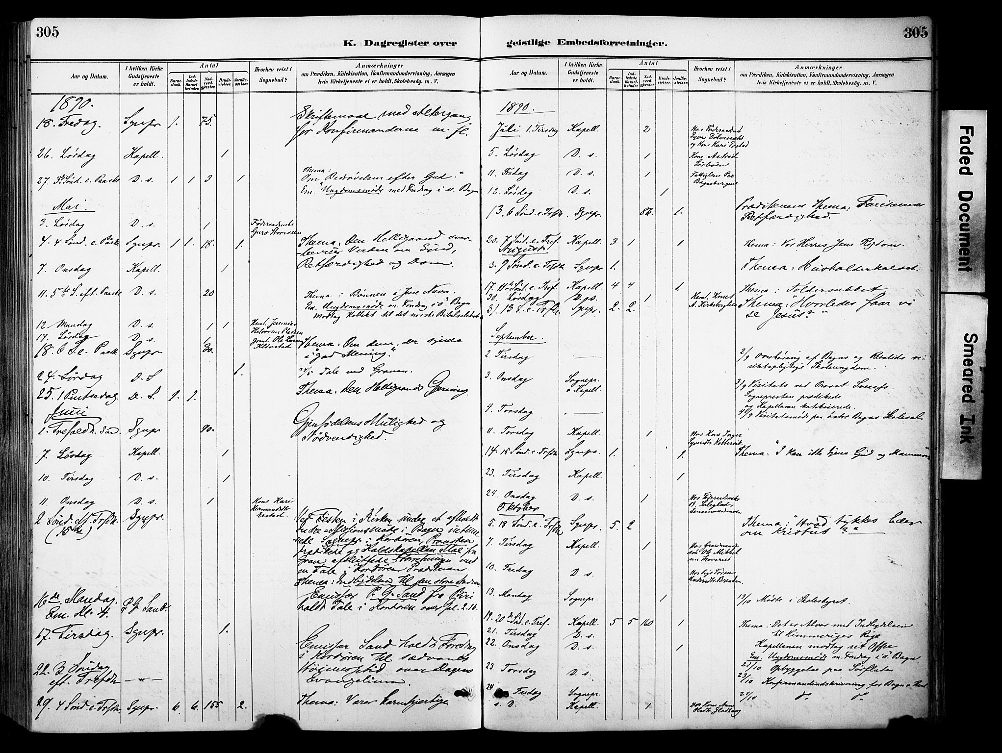 Sør-Aurdal prestekontor, AV/SAH-PREST-128/H/Ha/Haa/L0009: Parish register (official) no. 9, 1886-1906, p. 305