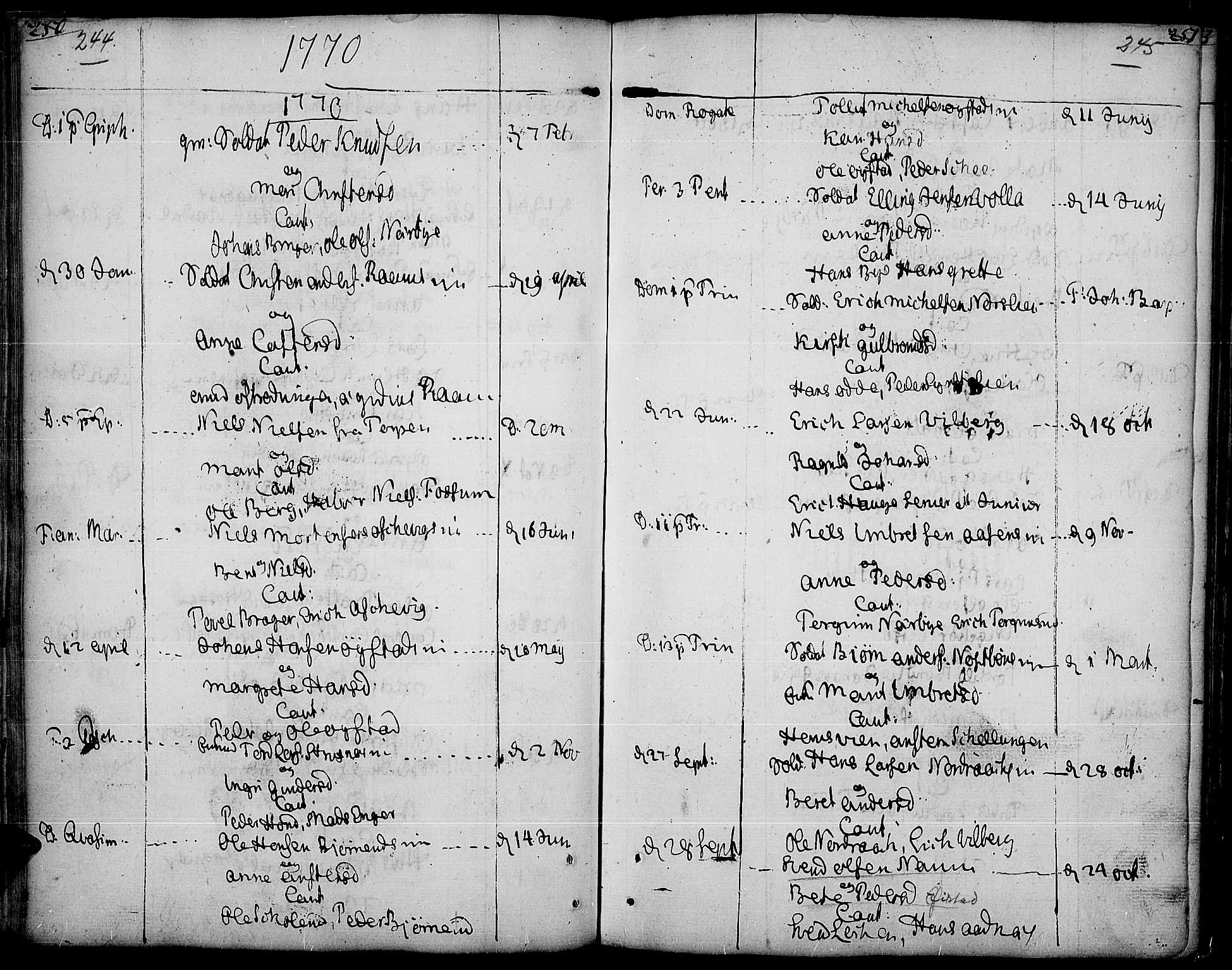 Land prestekontor, AV/SAH-PREST-120/H/Ha/Haa/L0005: Parish register (official) no. 5, 1765-1784, p. 244-245