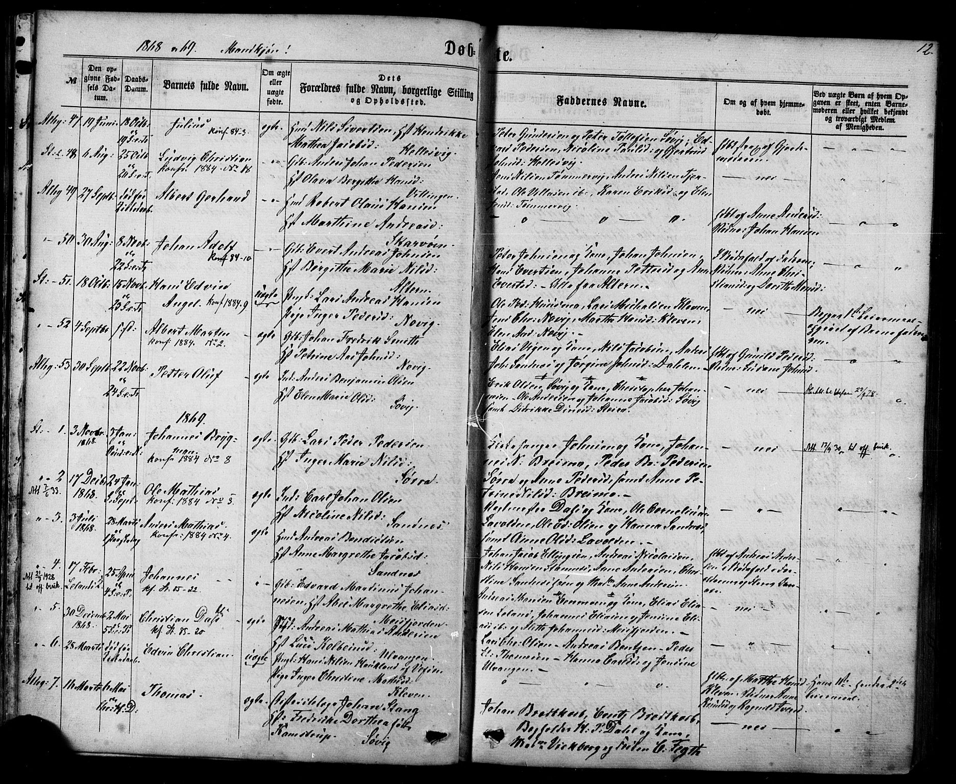 Ministerialprotokoller, klokkerbøker og fødselsregistre - Nordland, AV/SAT-A-1459/830/L0449: Parish register (official) no. 830A13, 1866-1886, p. 12