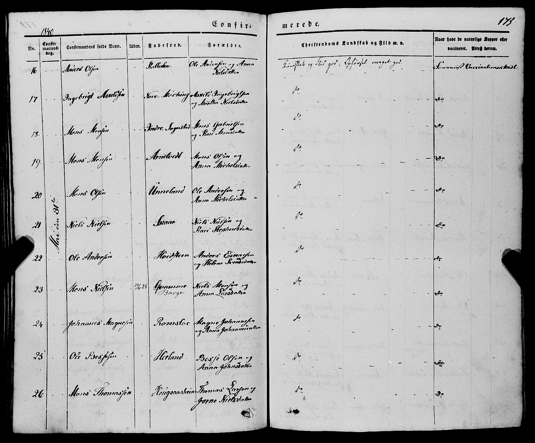 Haus sokneprestembete, AV/SAB-A-75601/H/Haa: Parish register (official) no. A 15, 1838-1847, p. 173