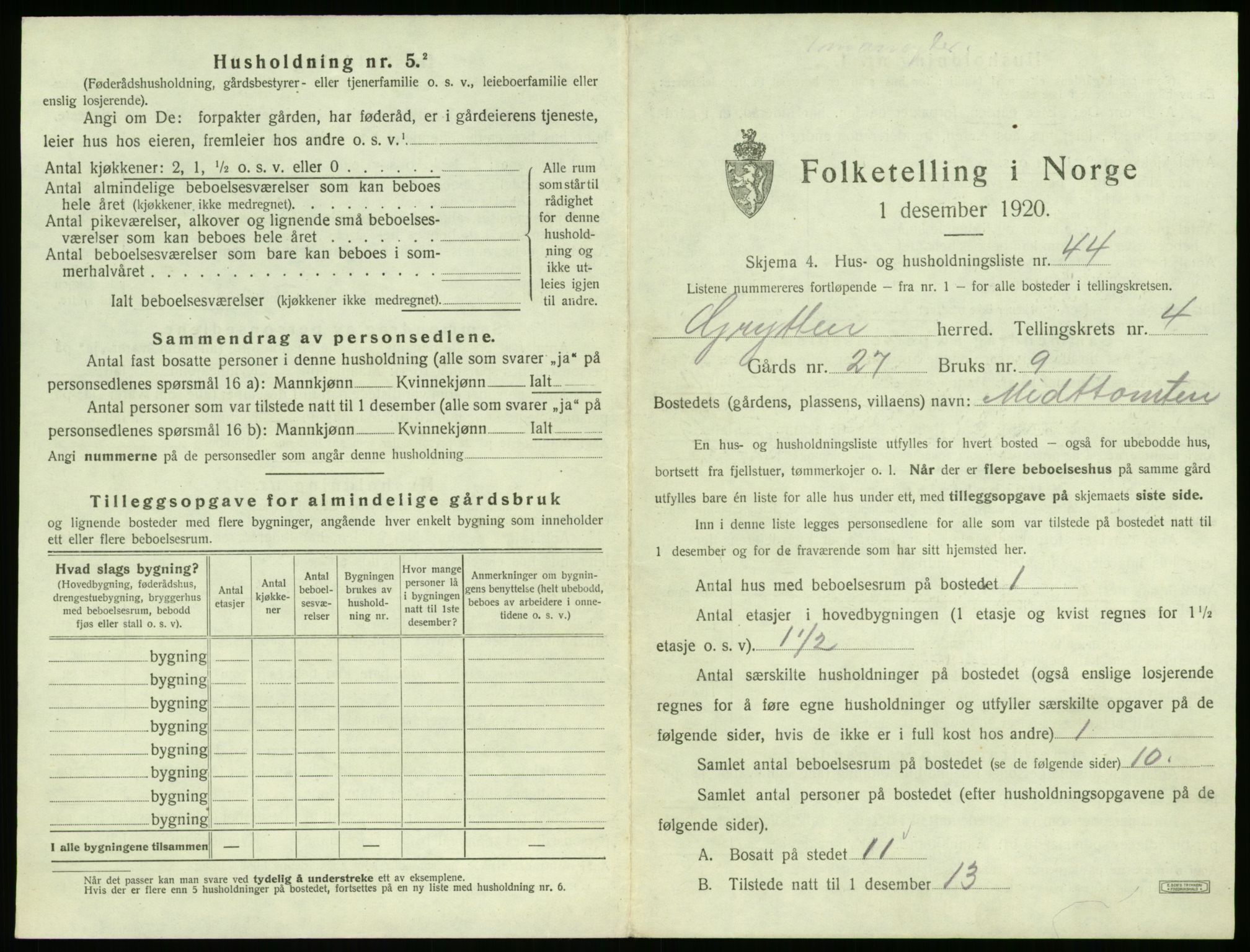 SAT, 1920 census for Grytten, 1920, p. 446