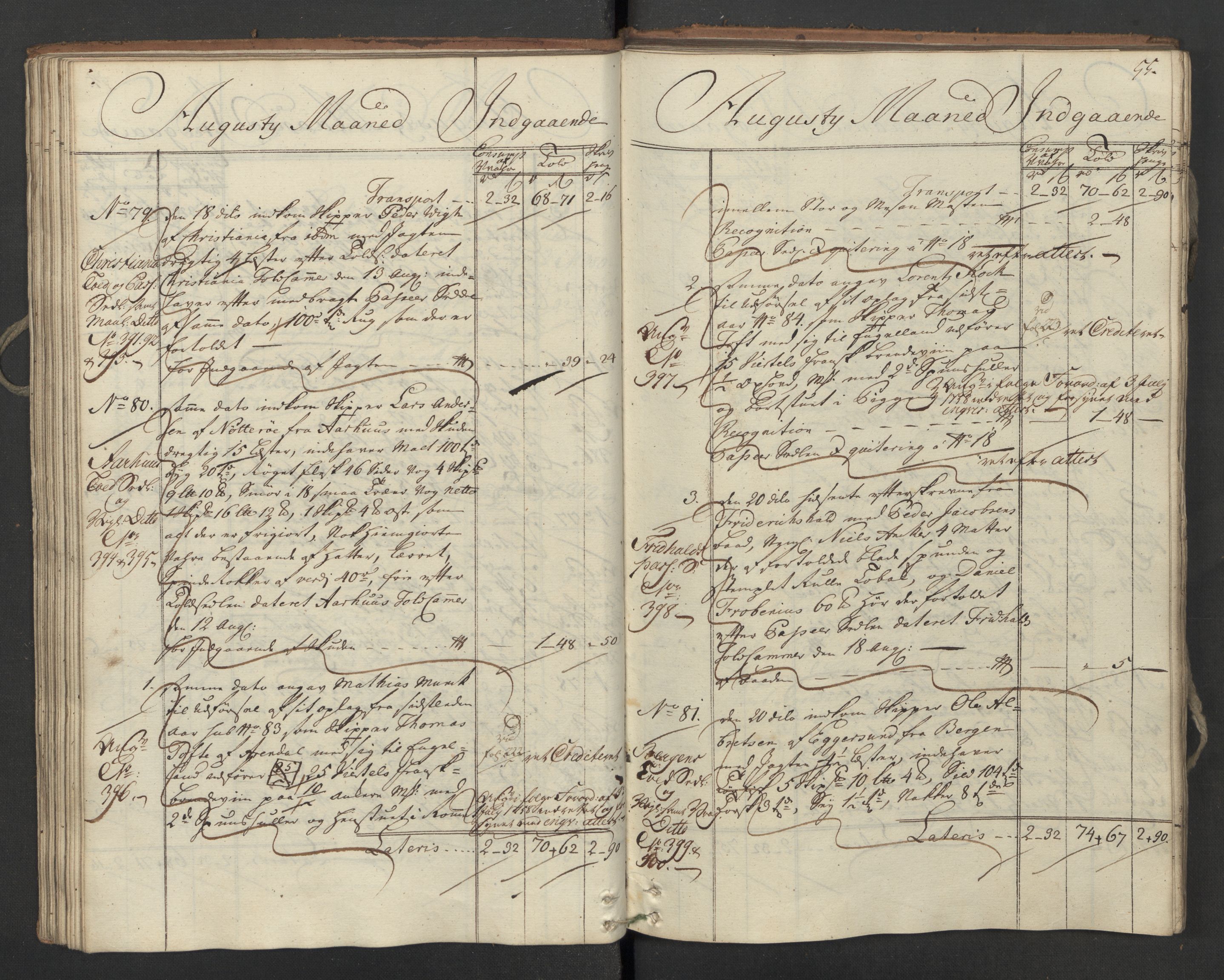 Generaltollkammeret, tollregnskaper, AV/RA-EA-5490/R02/L0034/0001: Tollregnskaper Fredrikstad / Inngående hovedtollbok, 1762, p. 54b-55a