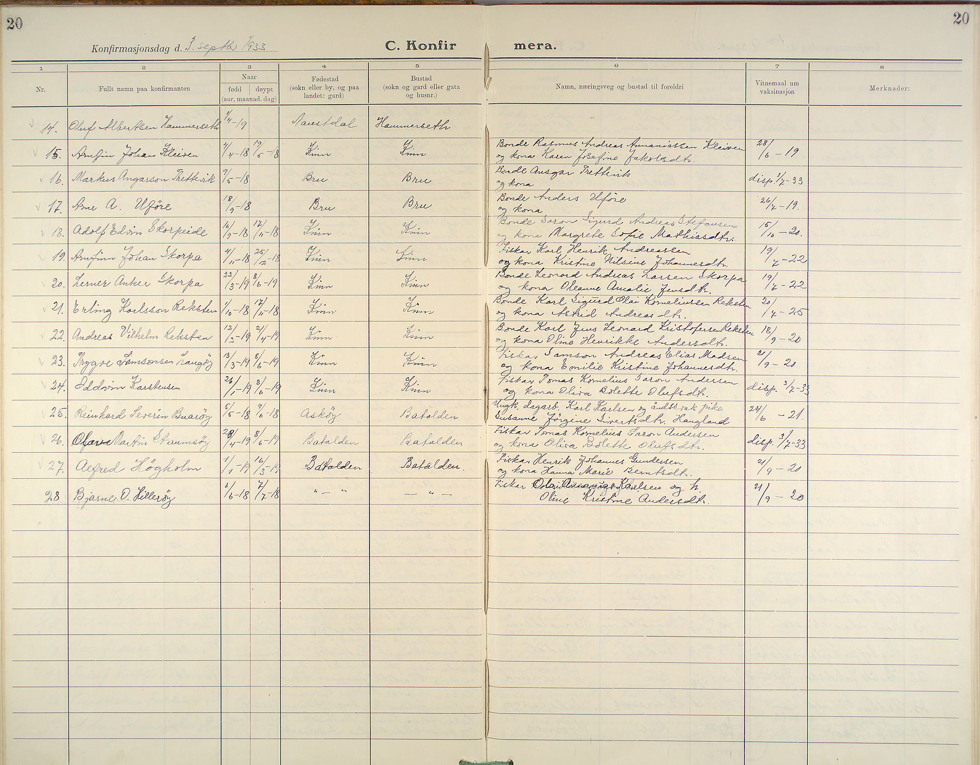 Kinn sokneprestembete, AV/SAB-A-80801/H/Haa/Haab/L0007: Parish register (official) no. B 7, 1926-1964, p. 20