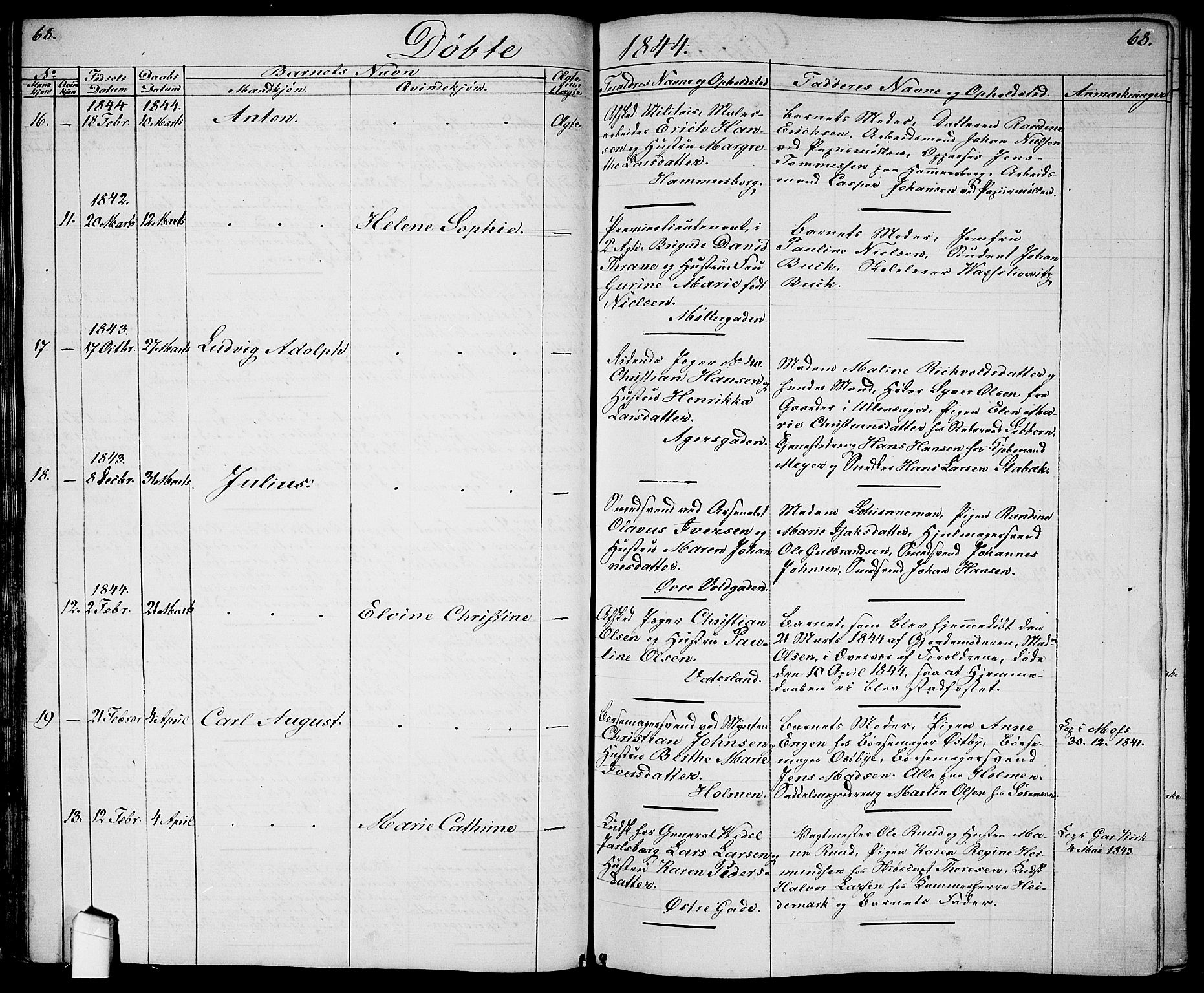 Garnisonsmenigheten Kirkebøker, AV/SAO-A-10846/G/Ga/L0005: Parish register (copy) no. 5, 1841-1860, p. 68