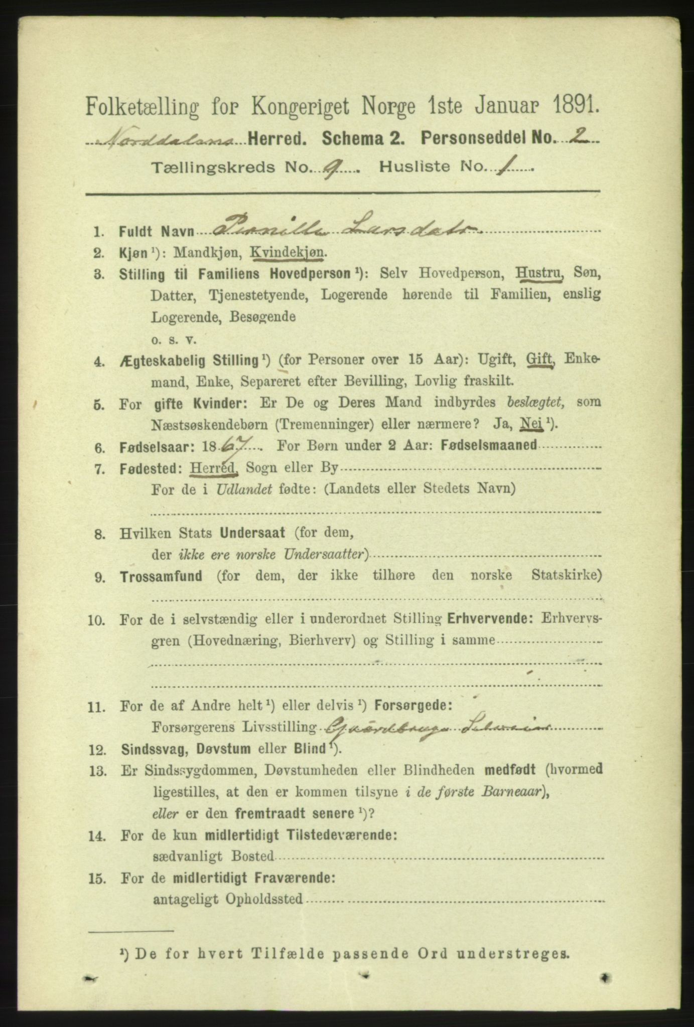 RA, 1891 census for 1524 Norddal, 1891, p. 1848