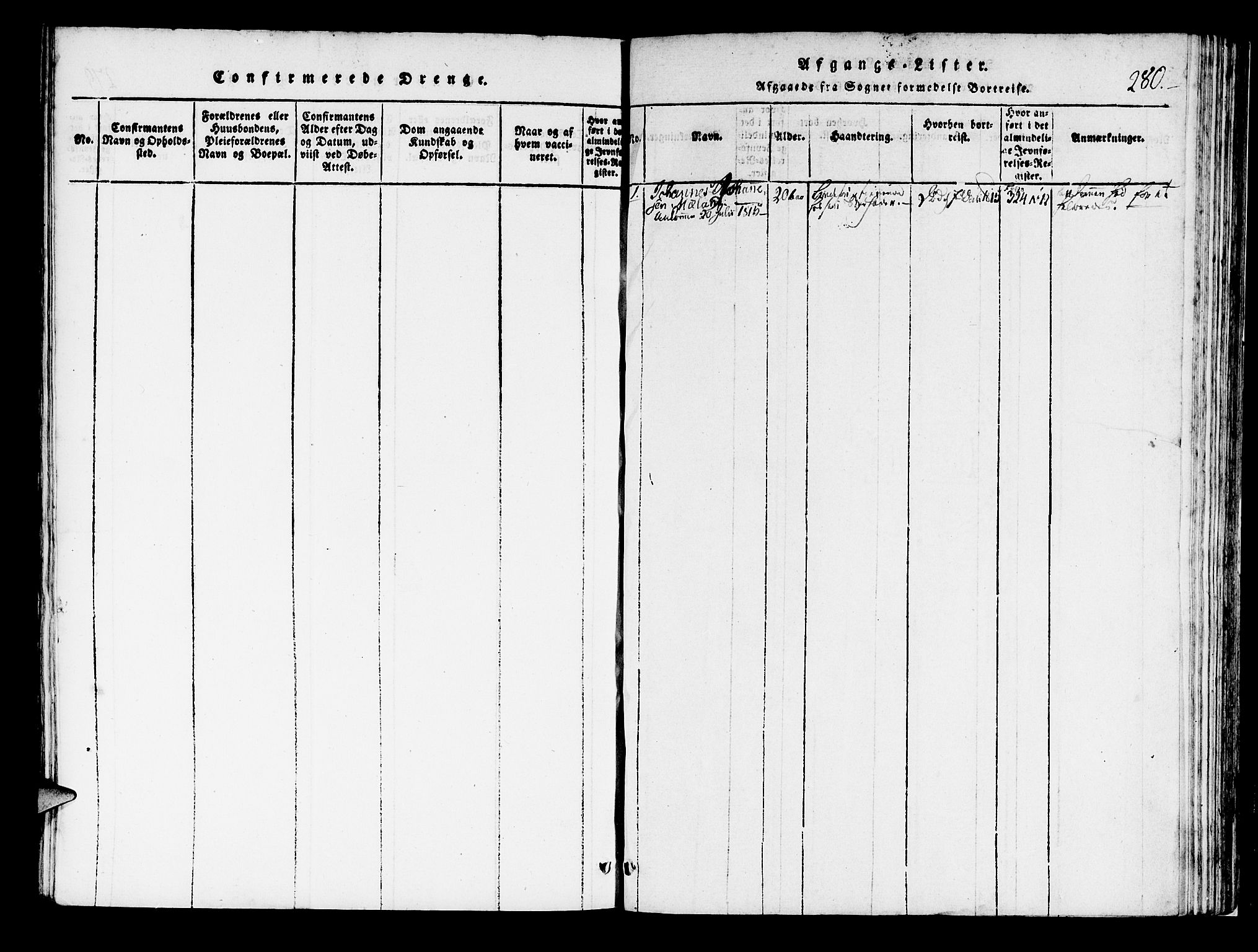 Korskirken sokneprestembete, SAB/A-76101/H/Haa/L0013: Parish register (official) no. A 13, 1815-1822, p. 280