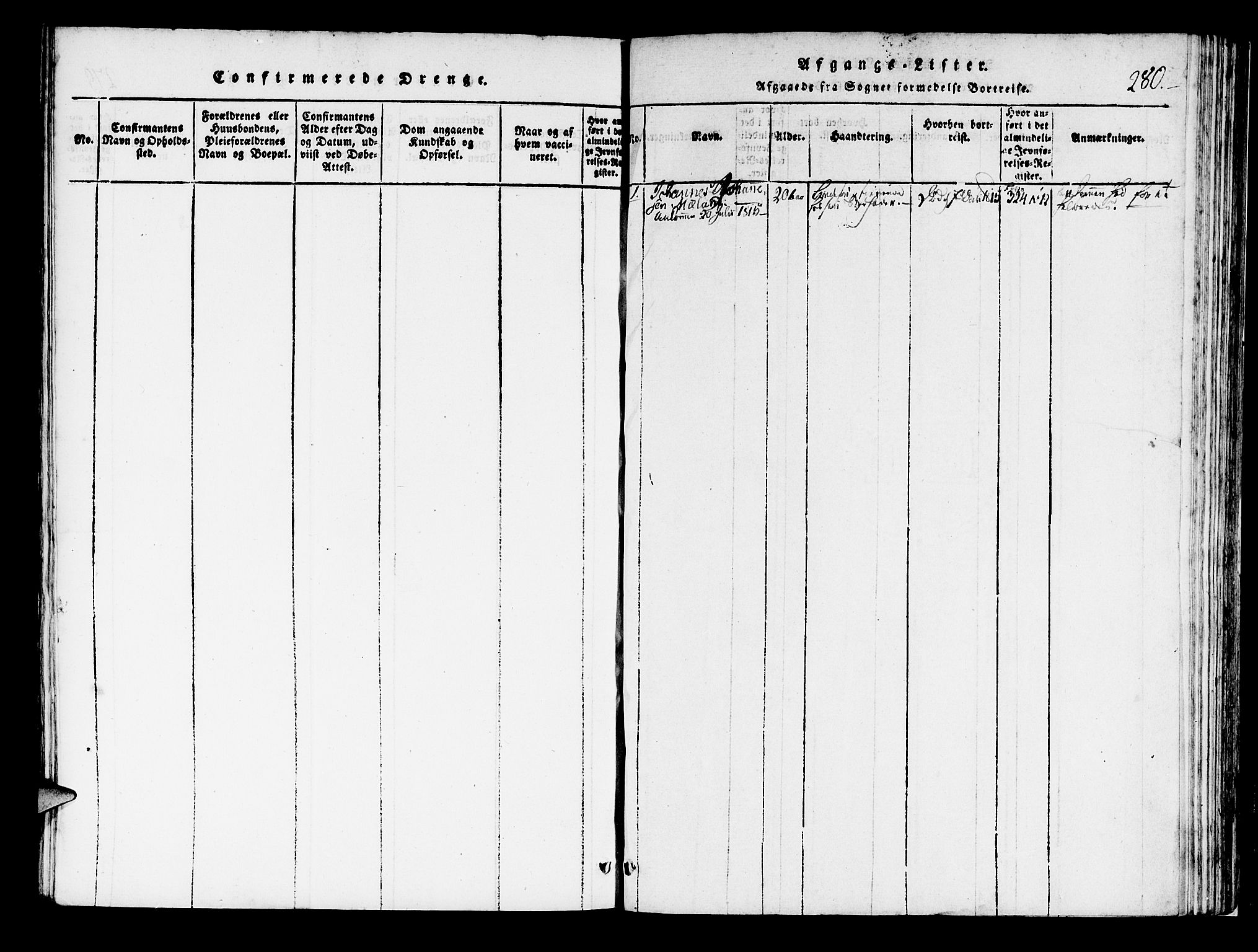 Korskirken sokneprestembete, AV/SAB-A-76101/H/Haa/L0013: Parish register (official) no. A 13, 1815-1822, p. 280