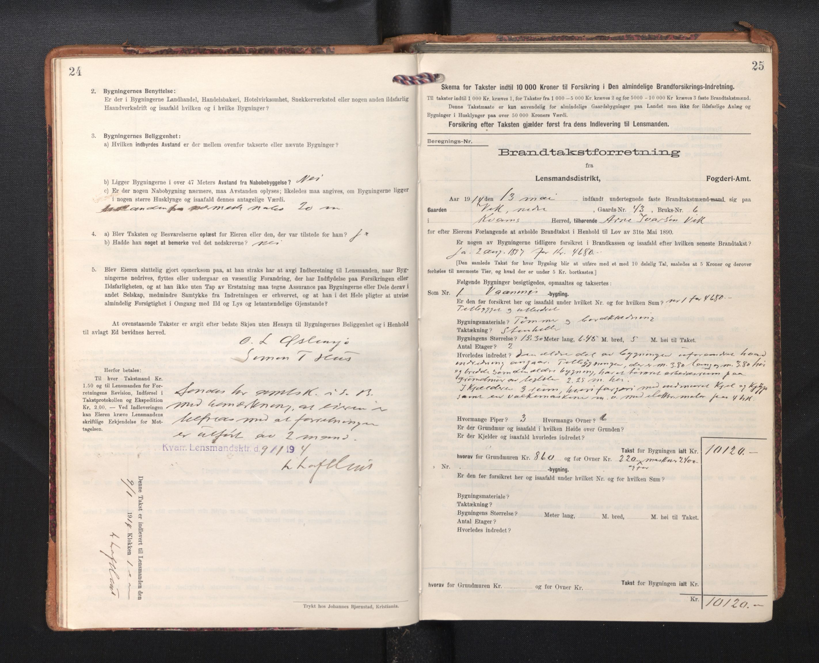 Lensmannen i Kvam, SAB/A-33201/0012/L0006: Branntakstprotokoll, skjematakst, 1913-1955, p. 24-25