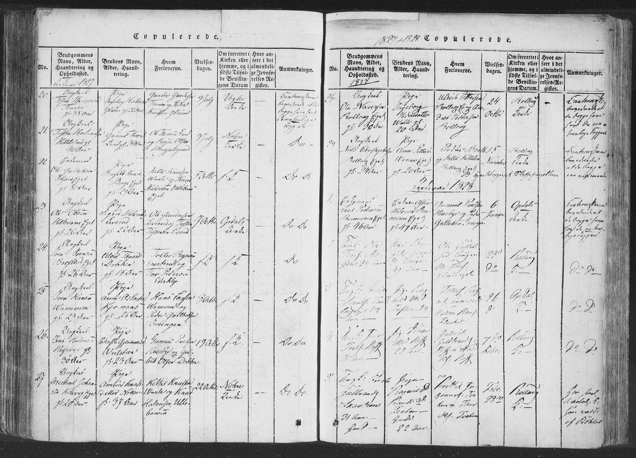 Rollag kirkebøker, AV/SAKO-A-240/F/Fa/L0006: Parish register (official) no. I 6, 1814-1828, p. 209