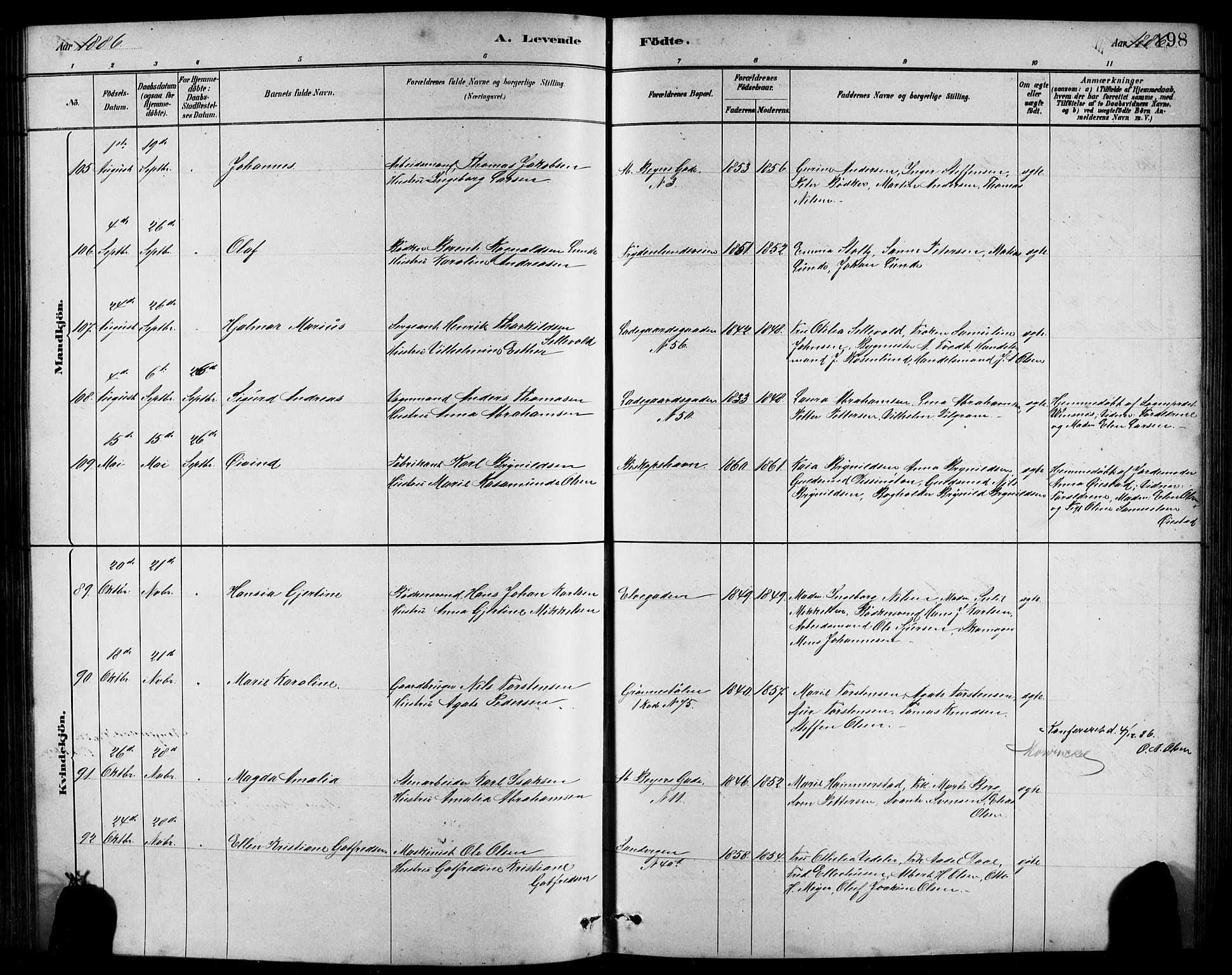 Sandviken Sokneprestembete, AV/SAB-A-77601/H/Hb/L0001: Parish register (copy) no. A 2, 1879-1892, p. 198