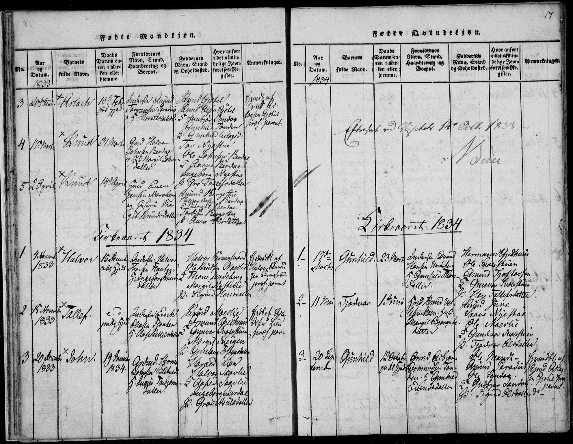 Vinje kirkebøker, SAKO/A-312/F/Fb/L0001: Parish register (official) no. II 1, 1814-1843, p. 17