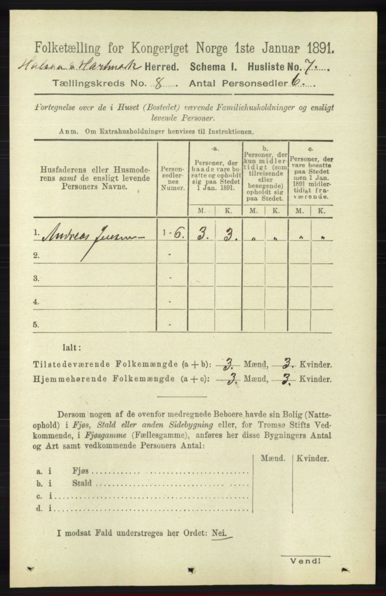 RA, 1891 census for 1019 Halse og Harkmark, 1891, p. 3197