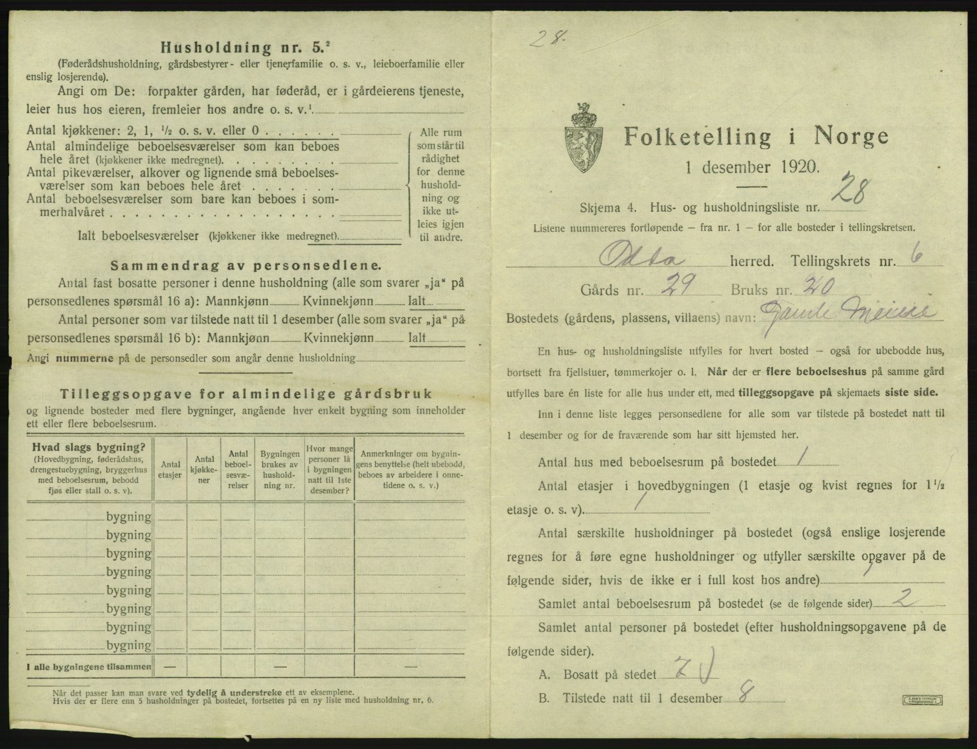 SAB, 1920 census for Odda, 1920, p. 504