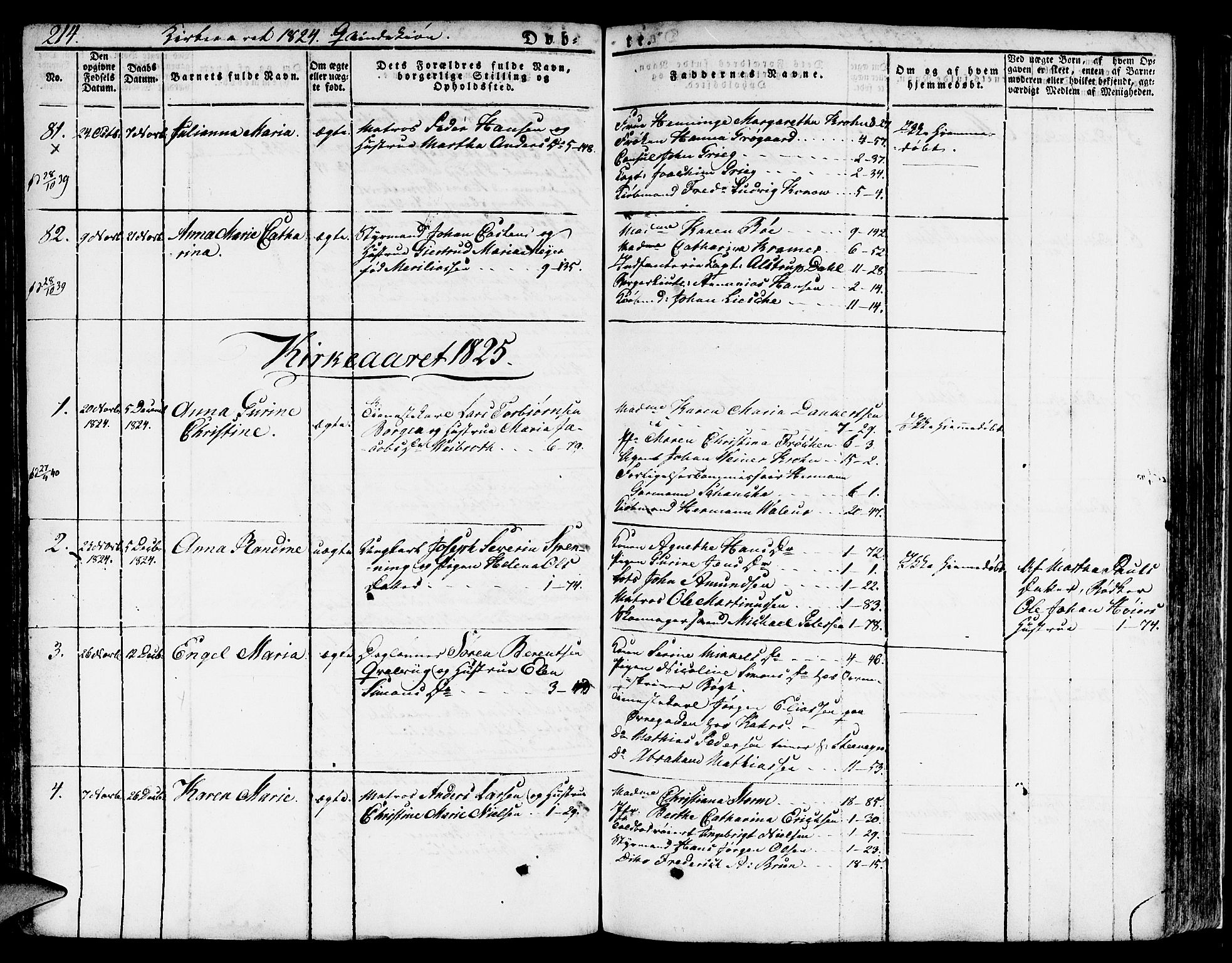 Nykirken Sokneprestembete, SAB/A-77101/H/Hab: Parish register (copy) no. A 5I, 1821-1841, p. 214