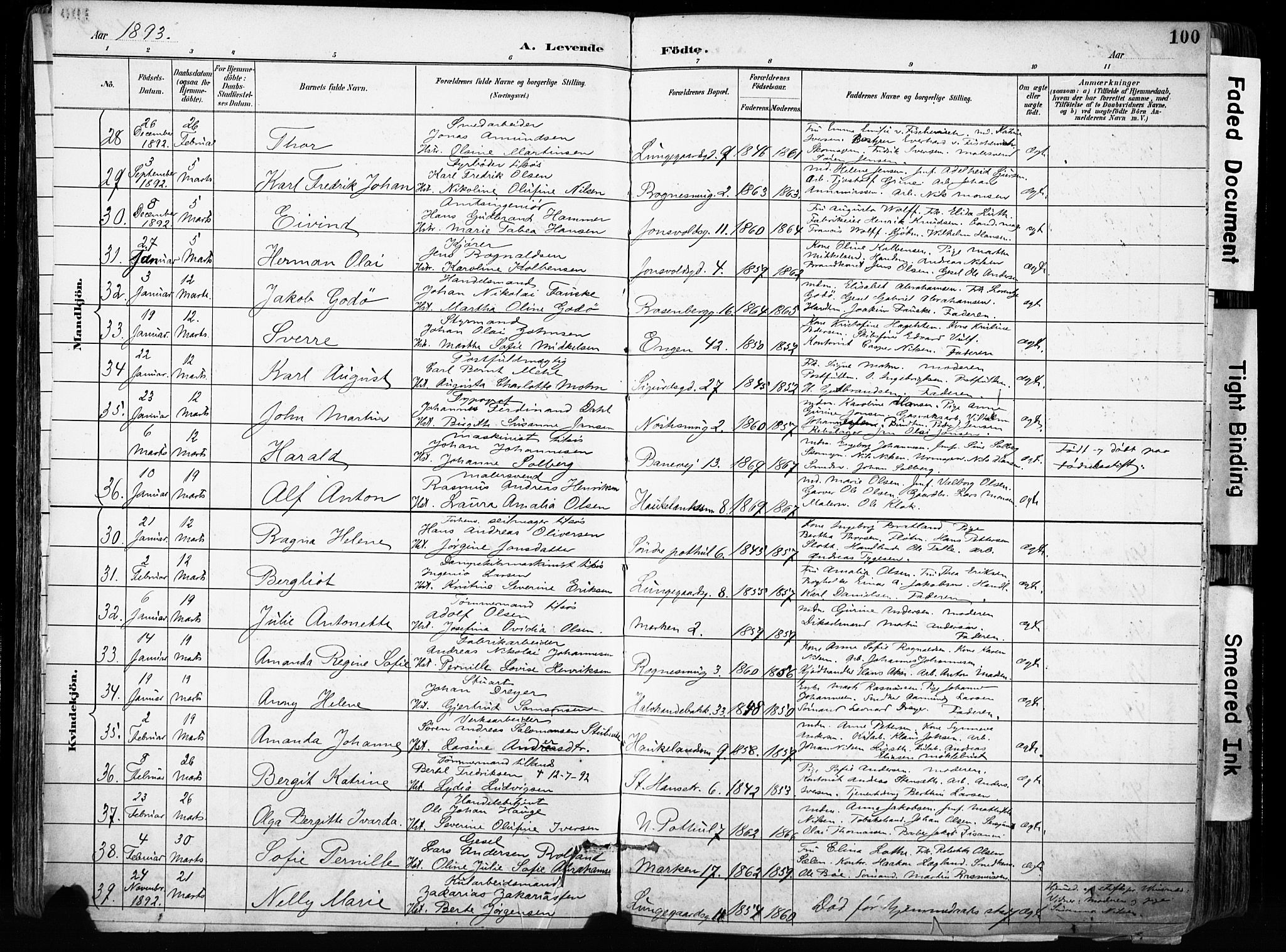 Domkirken sokneprestembete, SAB/A-74801/H/Haa/L0024: Parish register (official) no. B 7, 1888-1903, p. 100