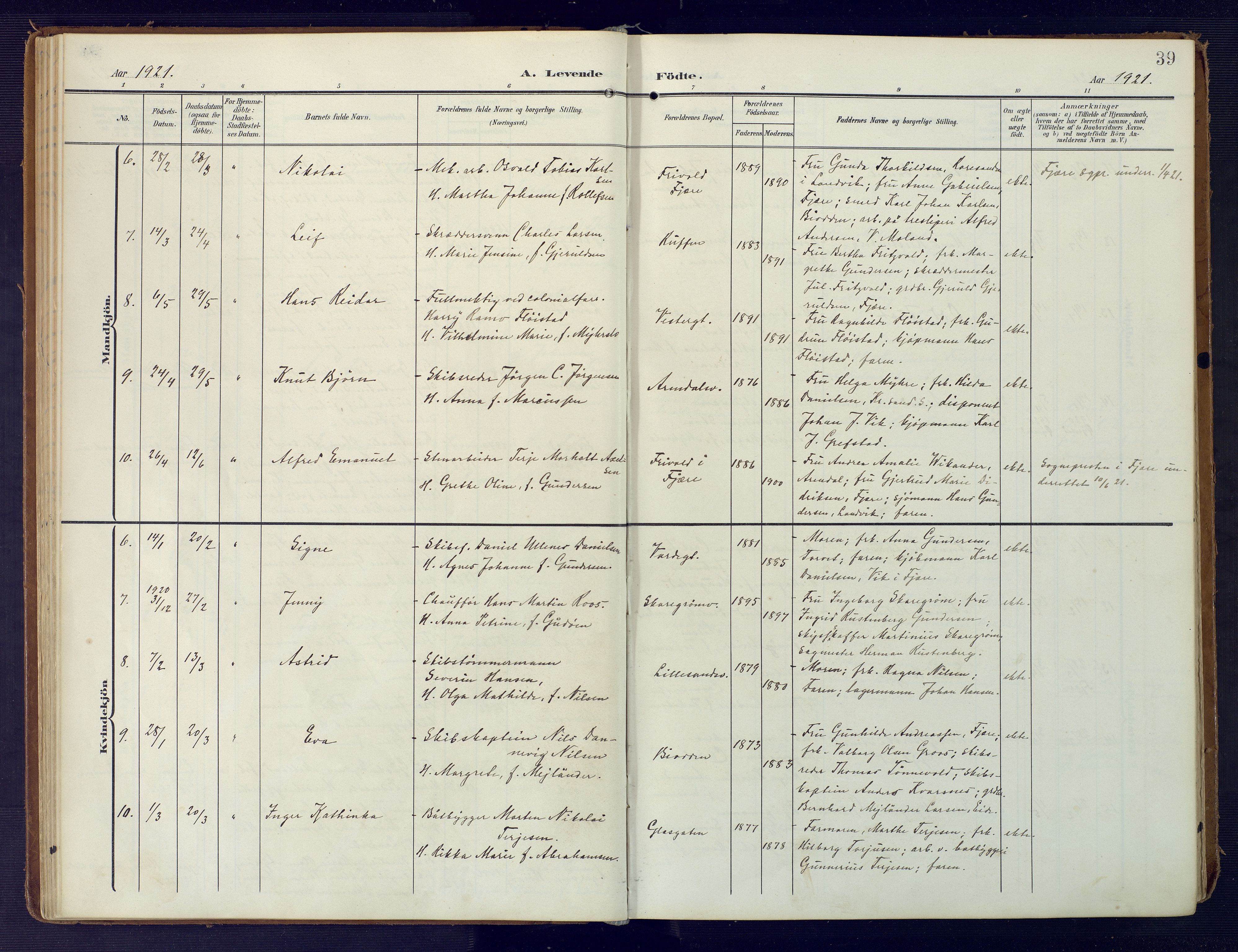 Grimstad sokneprestkontor, AV/SAK-1111-0017/F/Fa/L0005: Parish register (official) no. A 4, 1911-1924, p. 39
