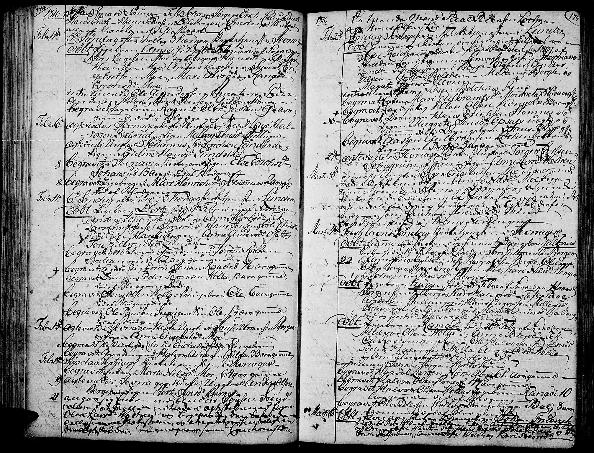 Jevnaker prestekontor, AV/SAH-PREST-116/H/Ha/Haa/L0004: Parish register (official) no. 4, 1800-1861, p. 174-175