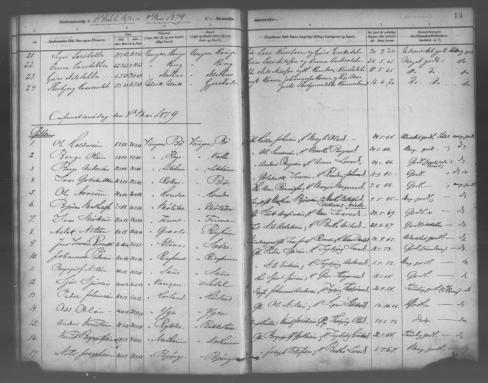 Voss sokneprestembete, SAB/A-79001/H/Haa: Parish register (official) no. B 1, 1877-1899, p. 13