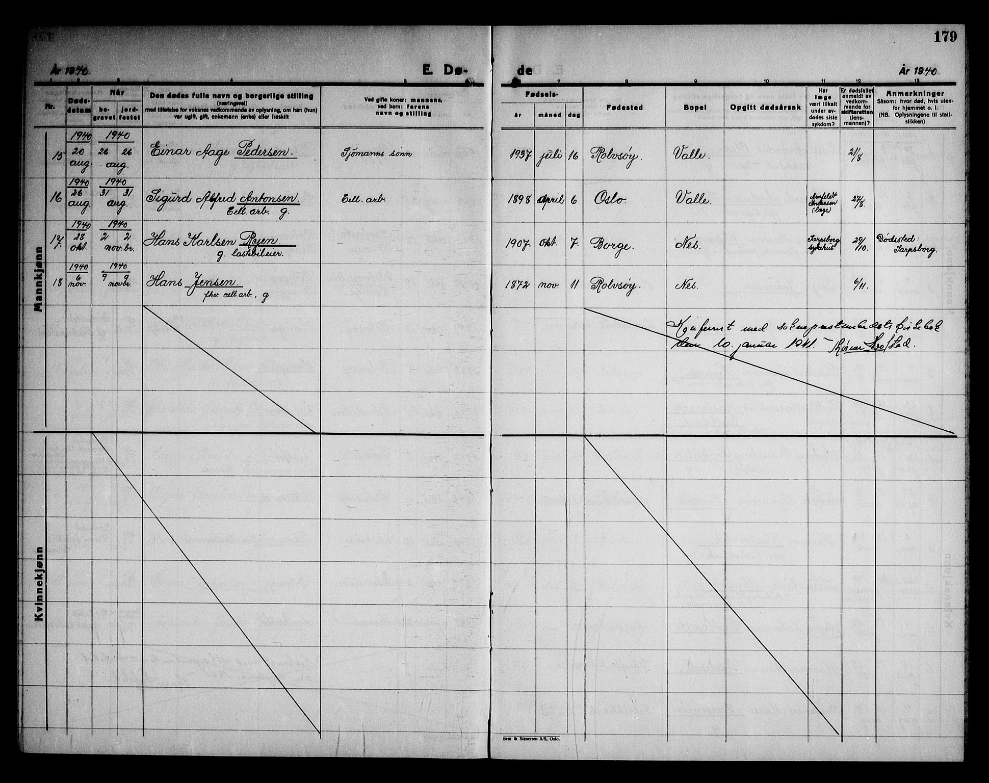 Rolvsøy prestekontor Kirkebøker, AV/SAO-A-2004/G/Ga/L0003: Parish register (copy) no. 3, 1935-1947, p. 179