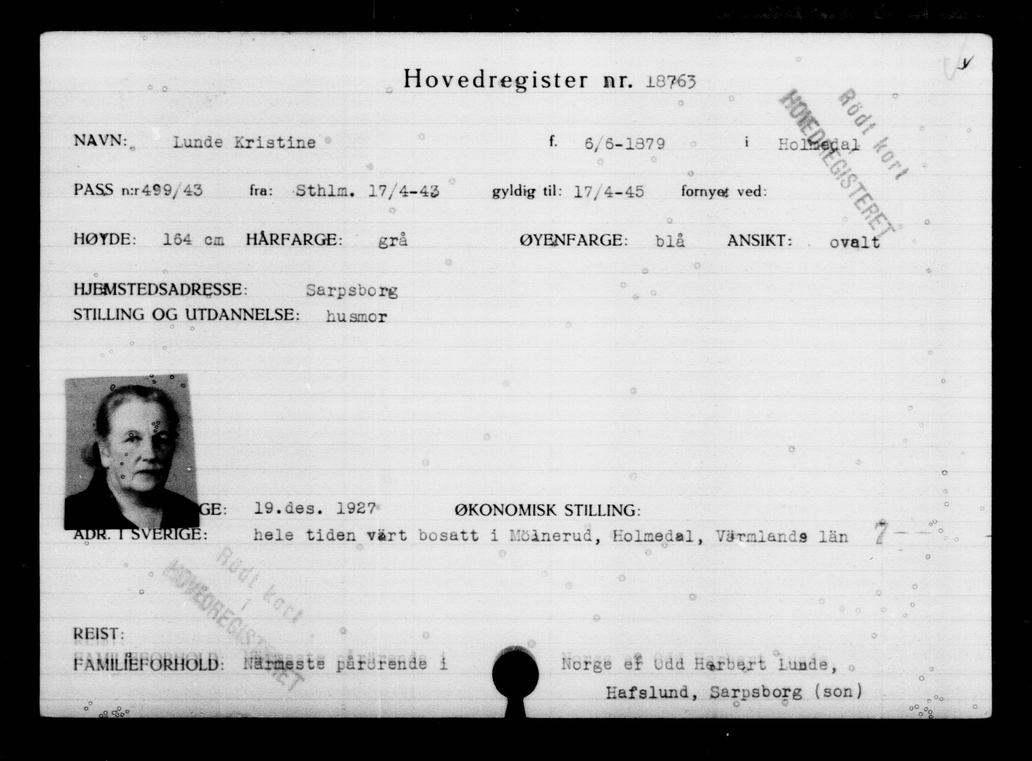 Utenriksstasjonene, Legasjonen i Stockholm, Flyktningkontoret, AV/RA-S-6753/V/Va/L0009: Kjesäterkartoteket, flyktninger med registreringsnr. 18502-22048, 1940-1945, p. 305