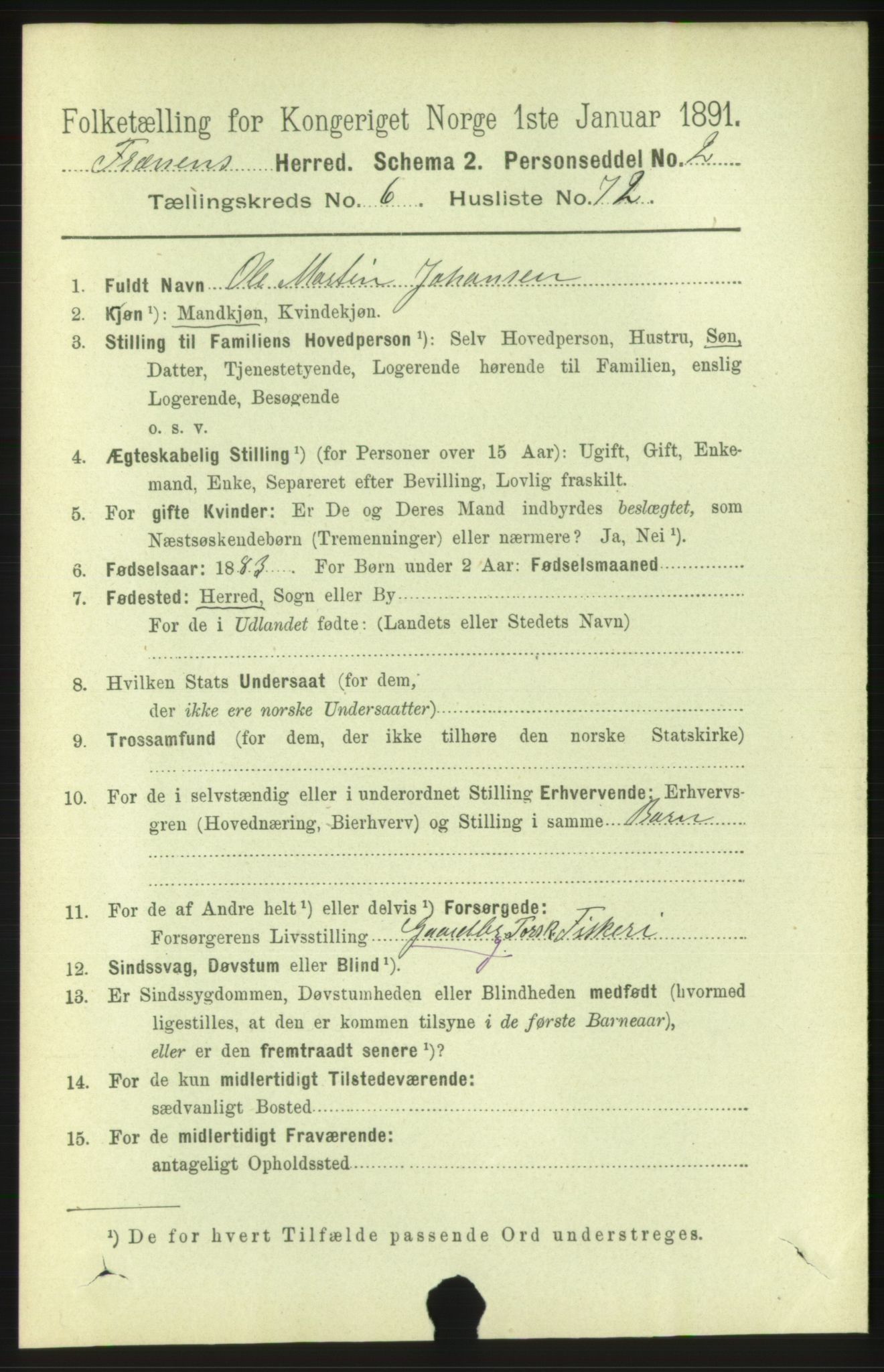 RA, 1891 census for 1548 Fræna, 1891, p. 2276