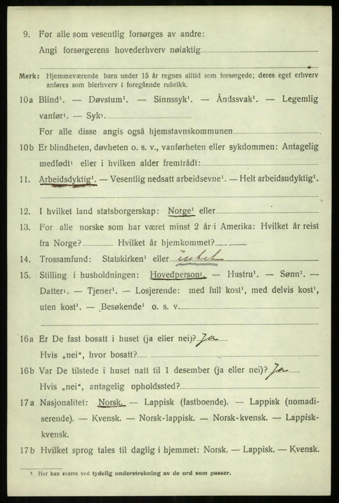 SATØ, 1920 census for Salangen, 1920, p. 4609