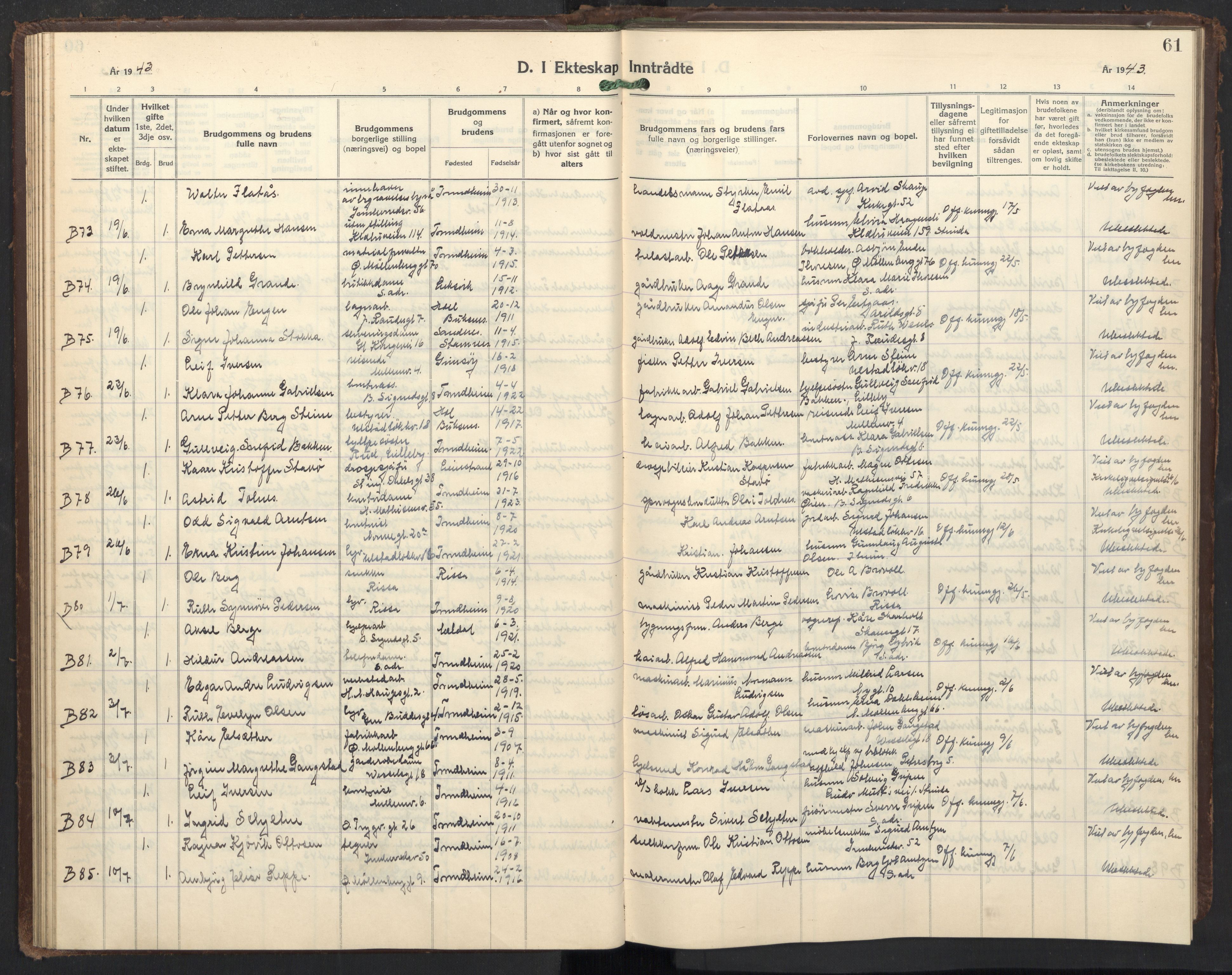 Ministerialprotokoller, klokkerbøker og fødselsregistre - Sør-Trøndelag, AV/SAT-A-1456/605/L0263: Parish register (copy) no. 605C10, 1938-1949, p. 61