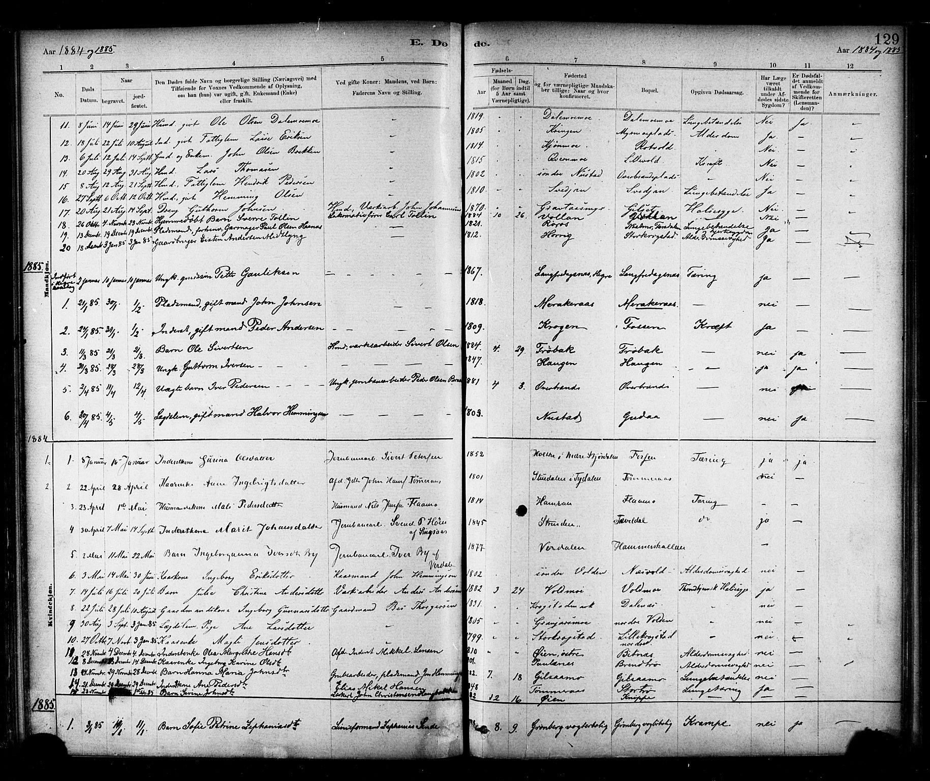 Ministerialprotokoller, klokkerbøker og fødselsregistre - Nord-Trøndelag, SAT/A-1458/706/L0047: Parish register (official) no. 706A03, 1878-1892, p. 129