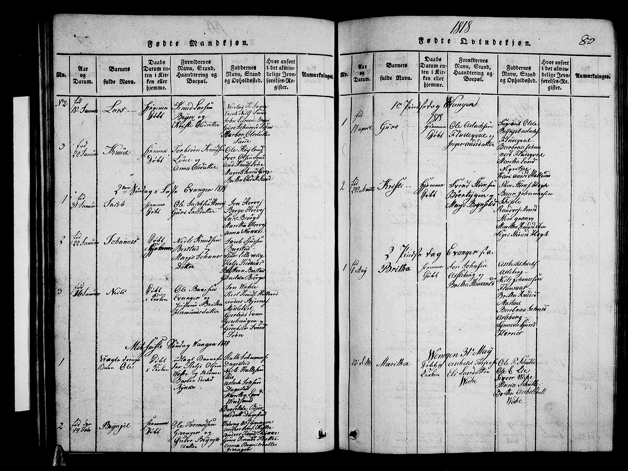 Voss sokneprestembete, SAB/A-79001/H/Hab: Parish register (copy) no. A 1, 1816-1818, p. 80