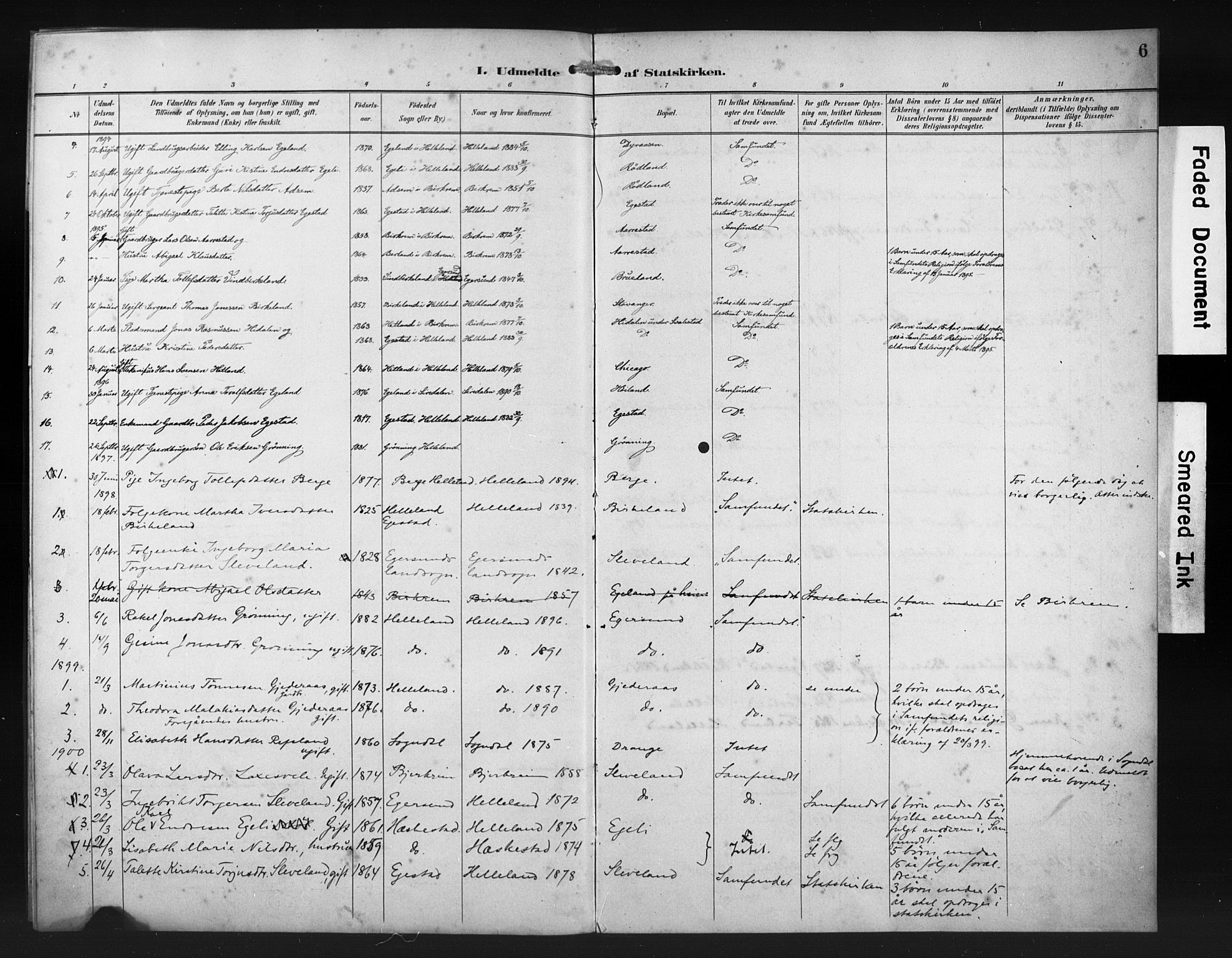 Helleland sokneprestkontor, SAST/A-101810: Parish register (official) no. 30BA12, 1892-1918, p. 6