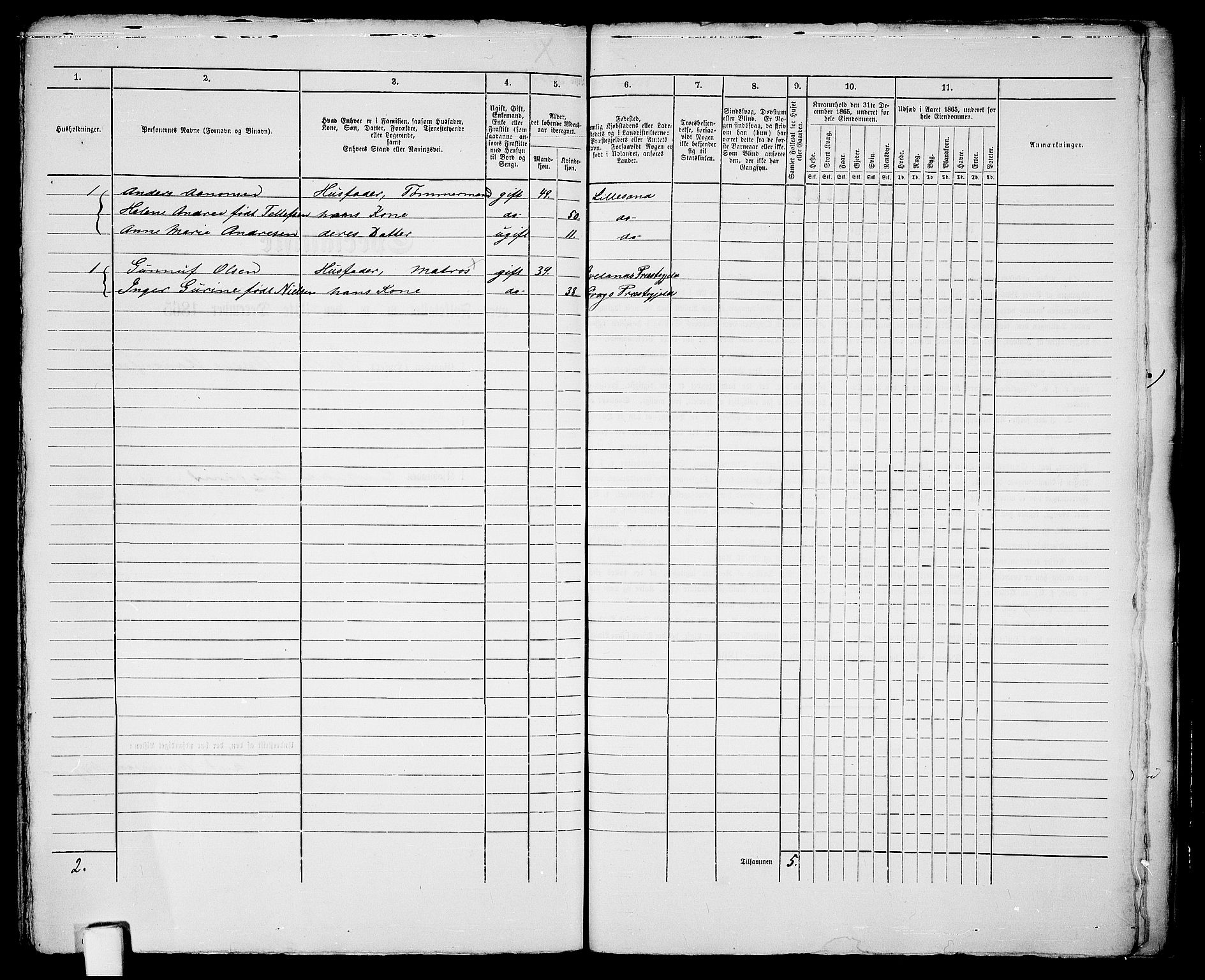 RA, 1865 census for Vestre Moland/Lillesand, 1865, p. 318