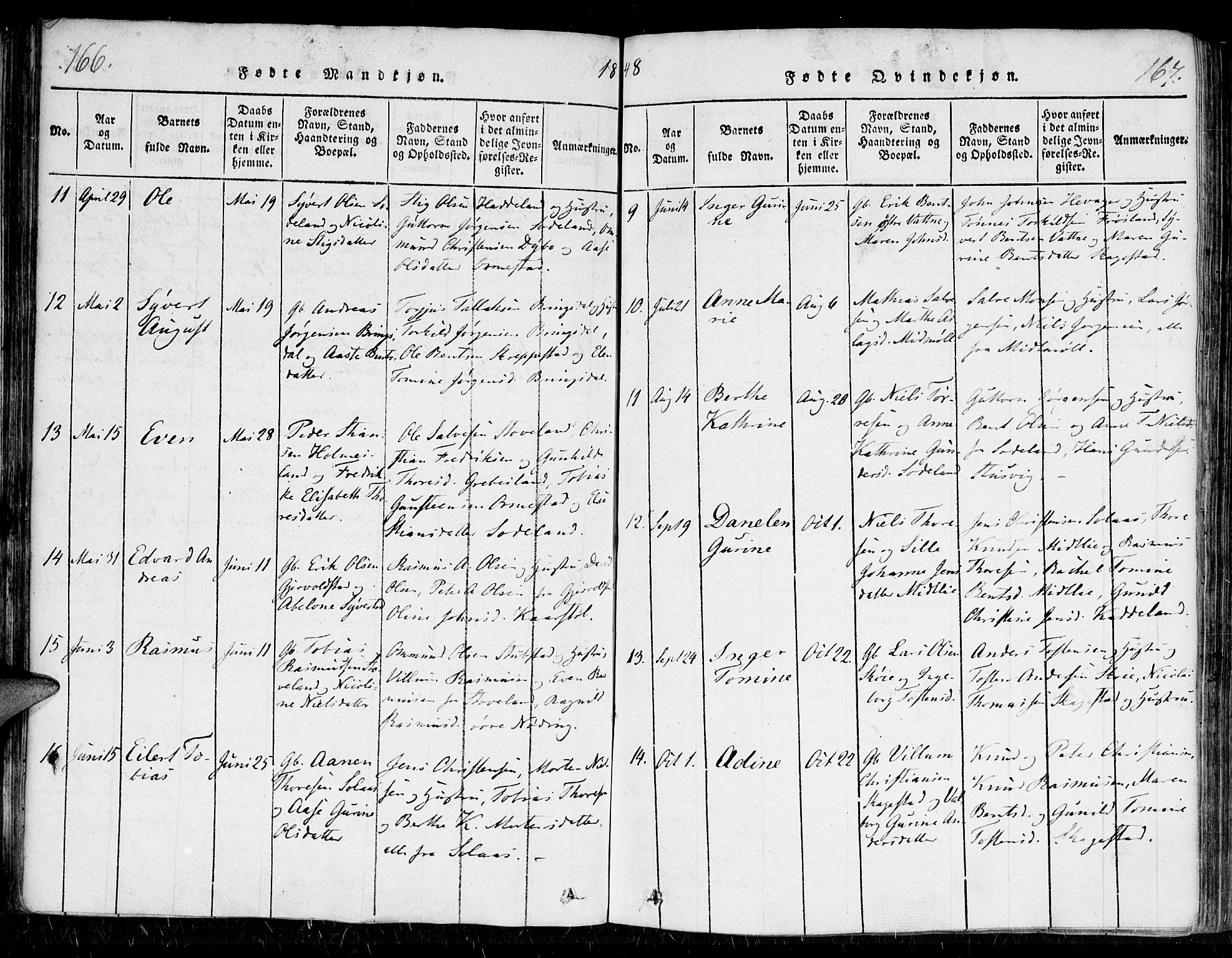 Holum sokneprestkontor, AV/SAK-1111-0022/F/Fa/Faa/L0004: Parish register (official) no. A 4, 1820-1849, p. 166-167