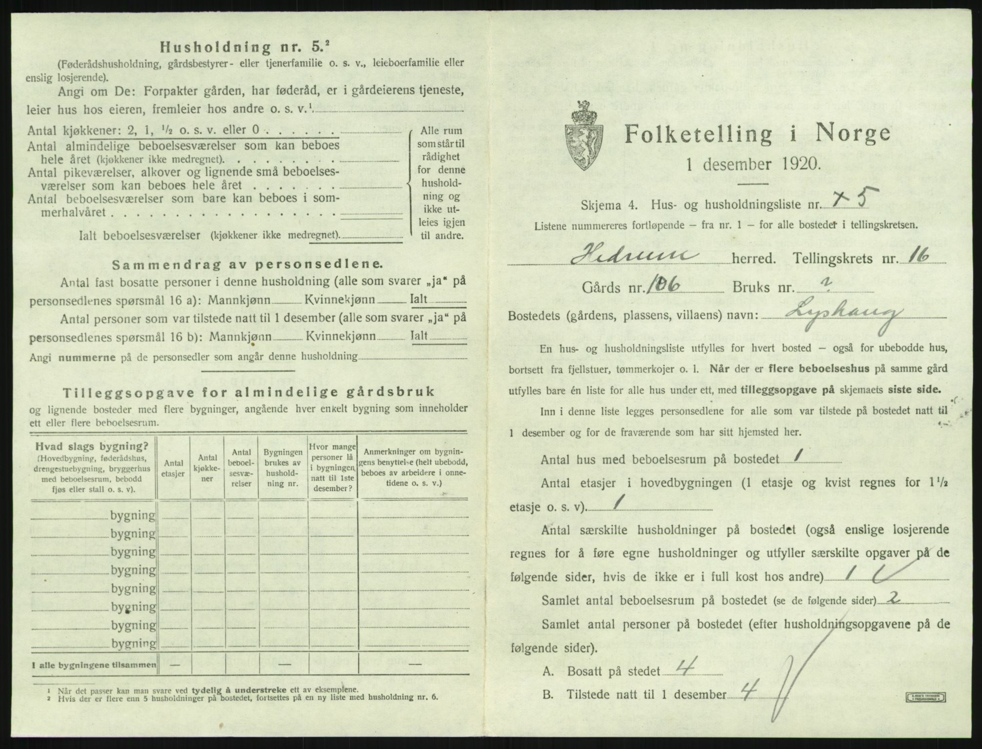 SAKO, 1920 census for Hedrum, 1920, p. 1475