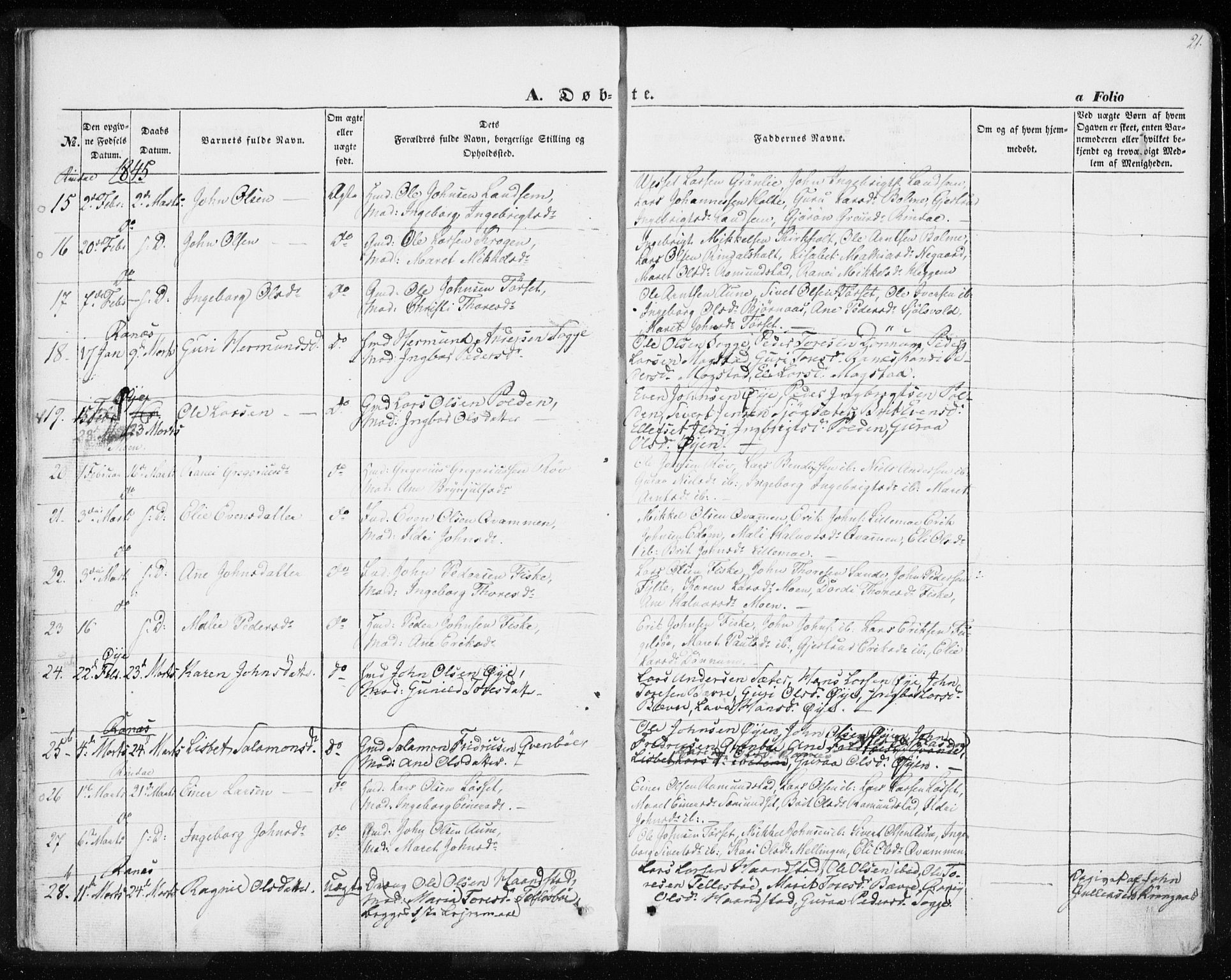 Ministerialprotokoller, klokkerbøker og fødselsregistre - Møre og Romsdal, AV/SAT-A-1454/595/L1043: Parish register (official) no. 595A05, 1843-1851, p. 21