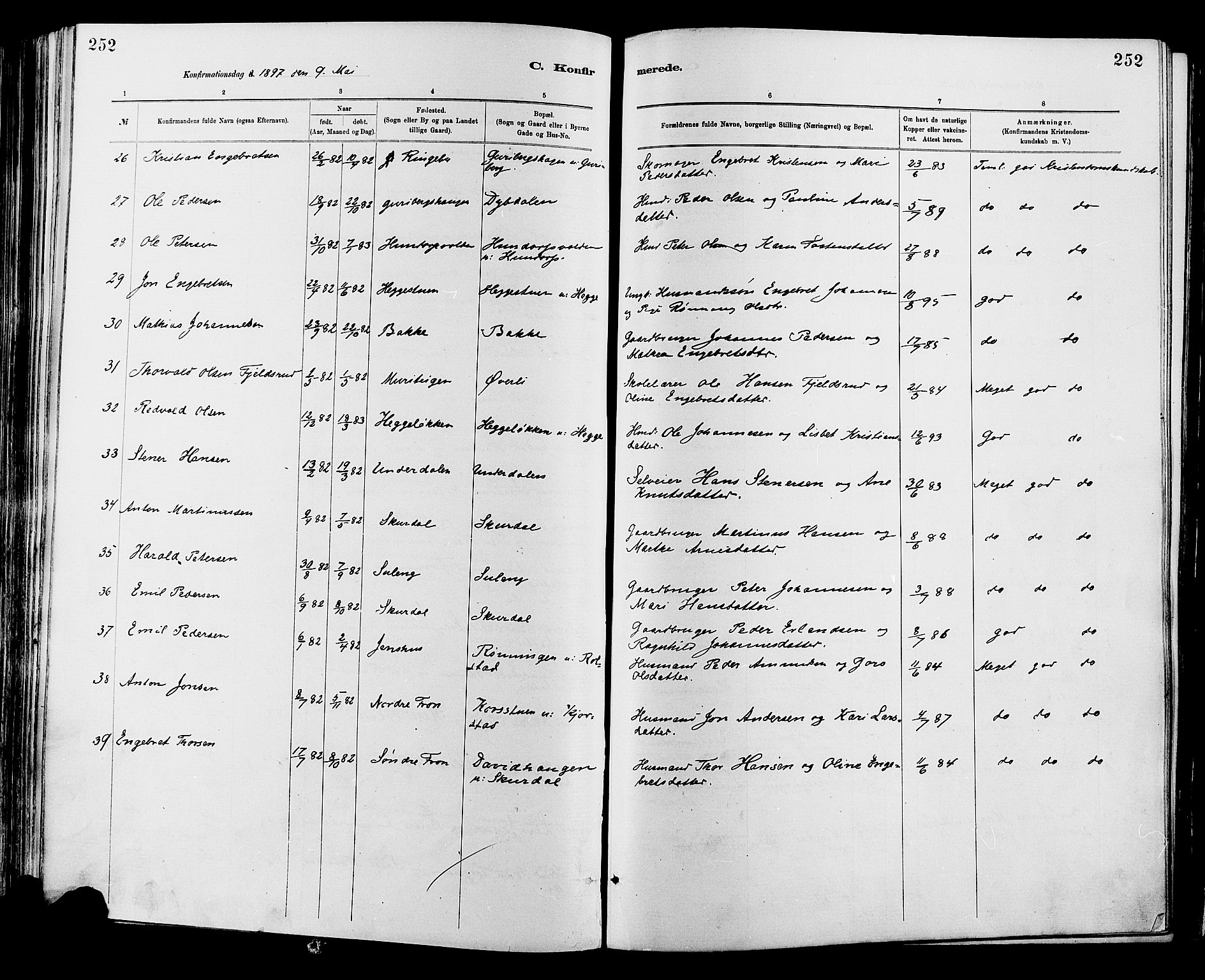 Sør-Fron prestekontor, SAH/PREST-010/H/Ha/Haa/L0003: Parish register (official) no. 3, 1881-1897, p. 252