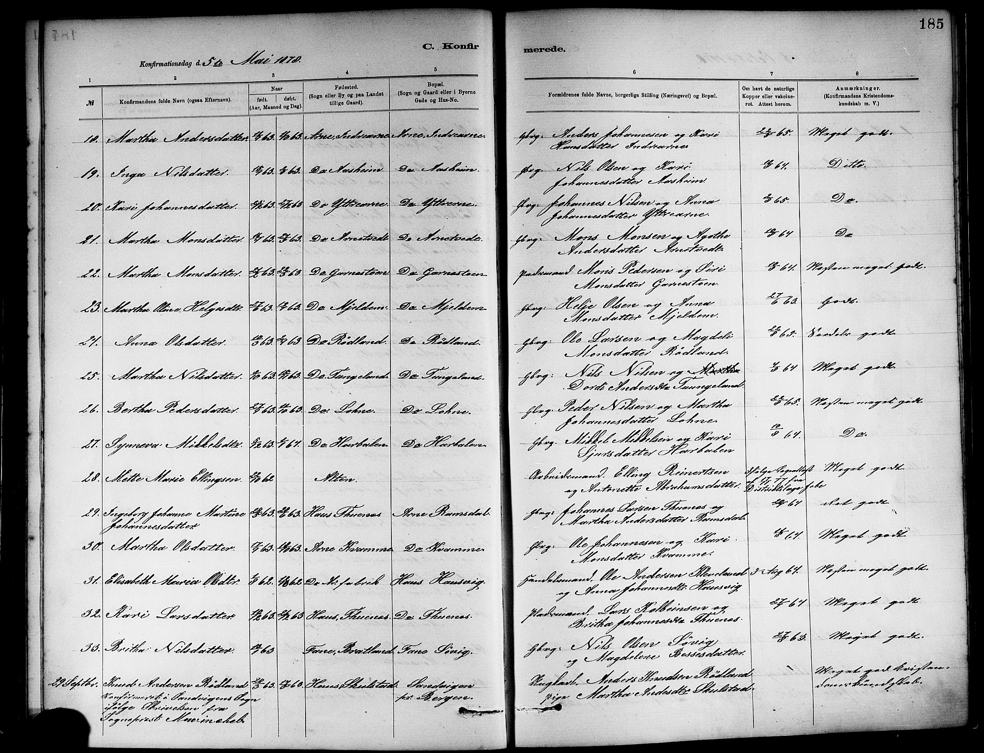 Haus sokneprestembete, AV/SAB-A-75601/H/Haa: Parish register (official) no. A 19I, 1878-1886, p. 185