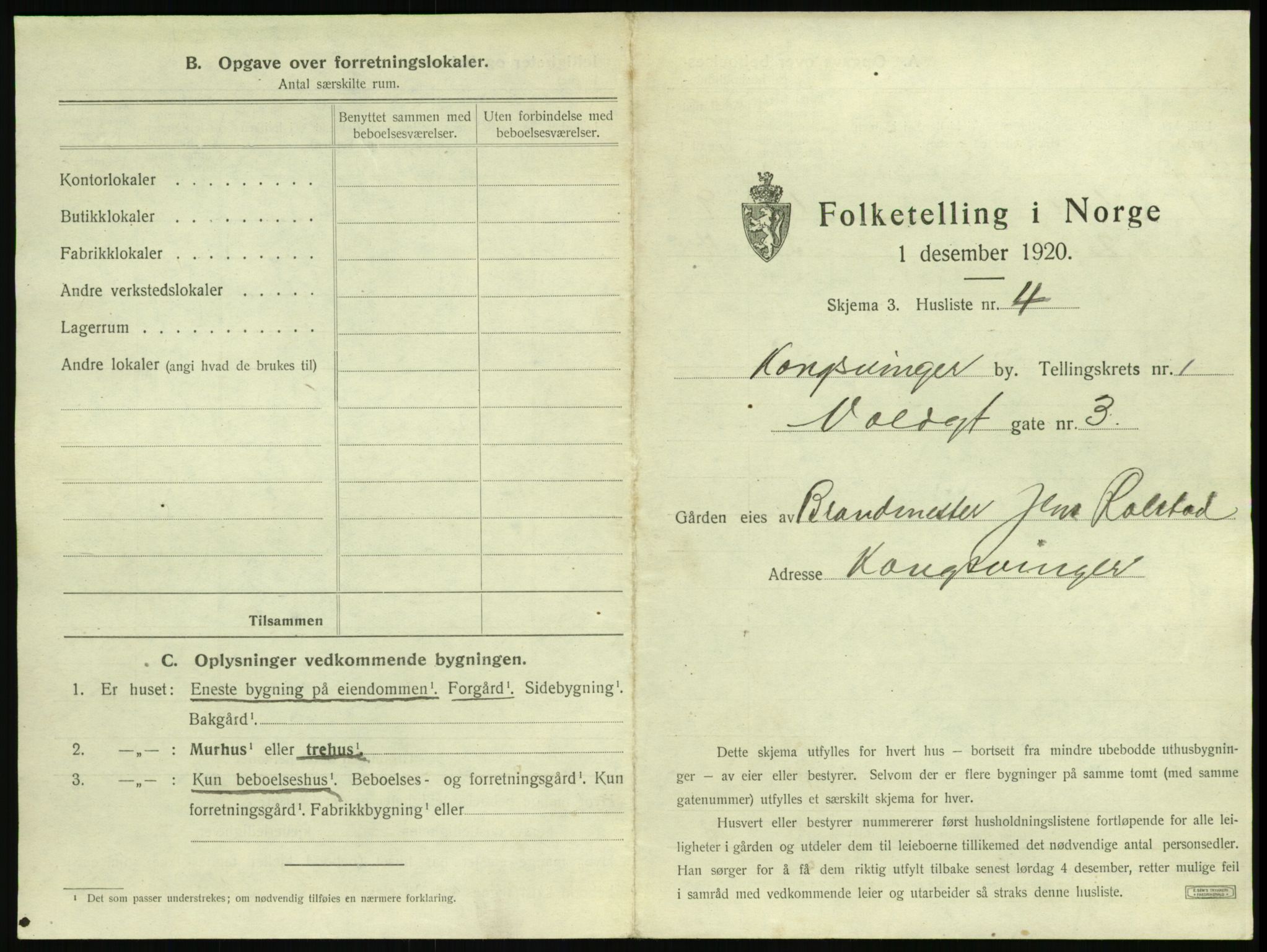 SAH, 1920 census for Kongsvinger, 1920, p. 25