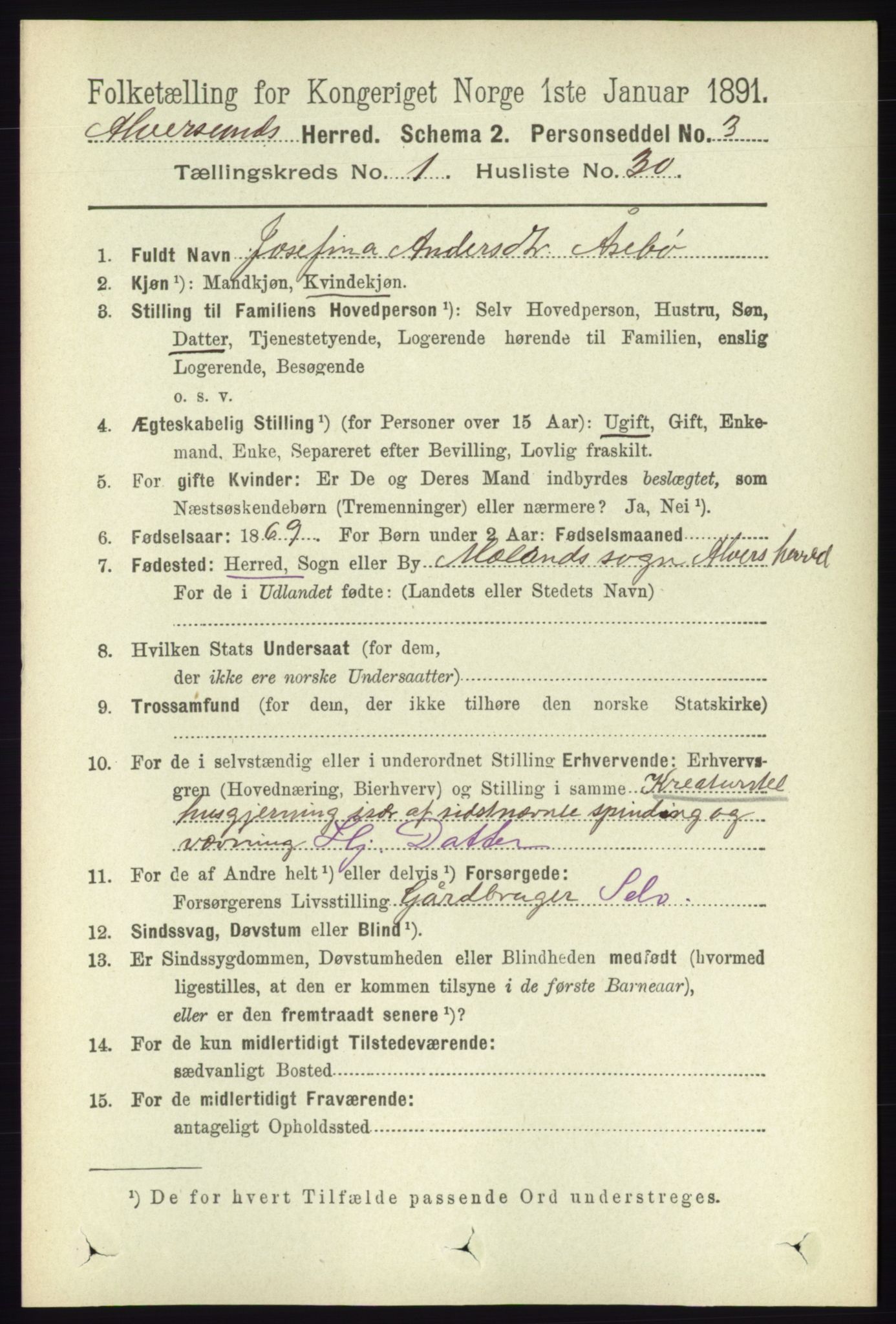 RA, 1891 census for 1257 Alversund, 1891, p. 262