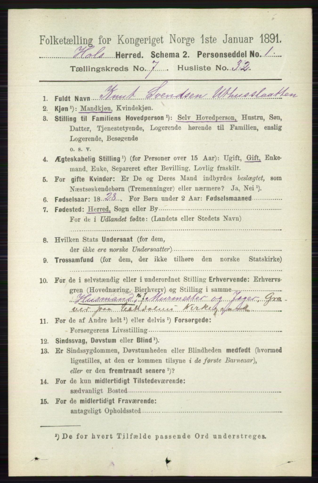 RA, 1891 census for 0620 Hol, 1891, p. 2204