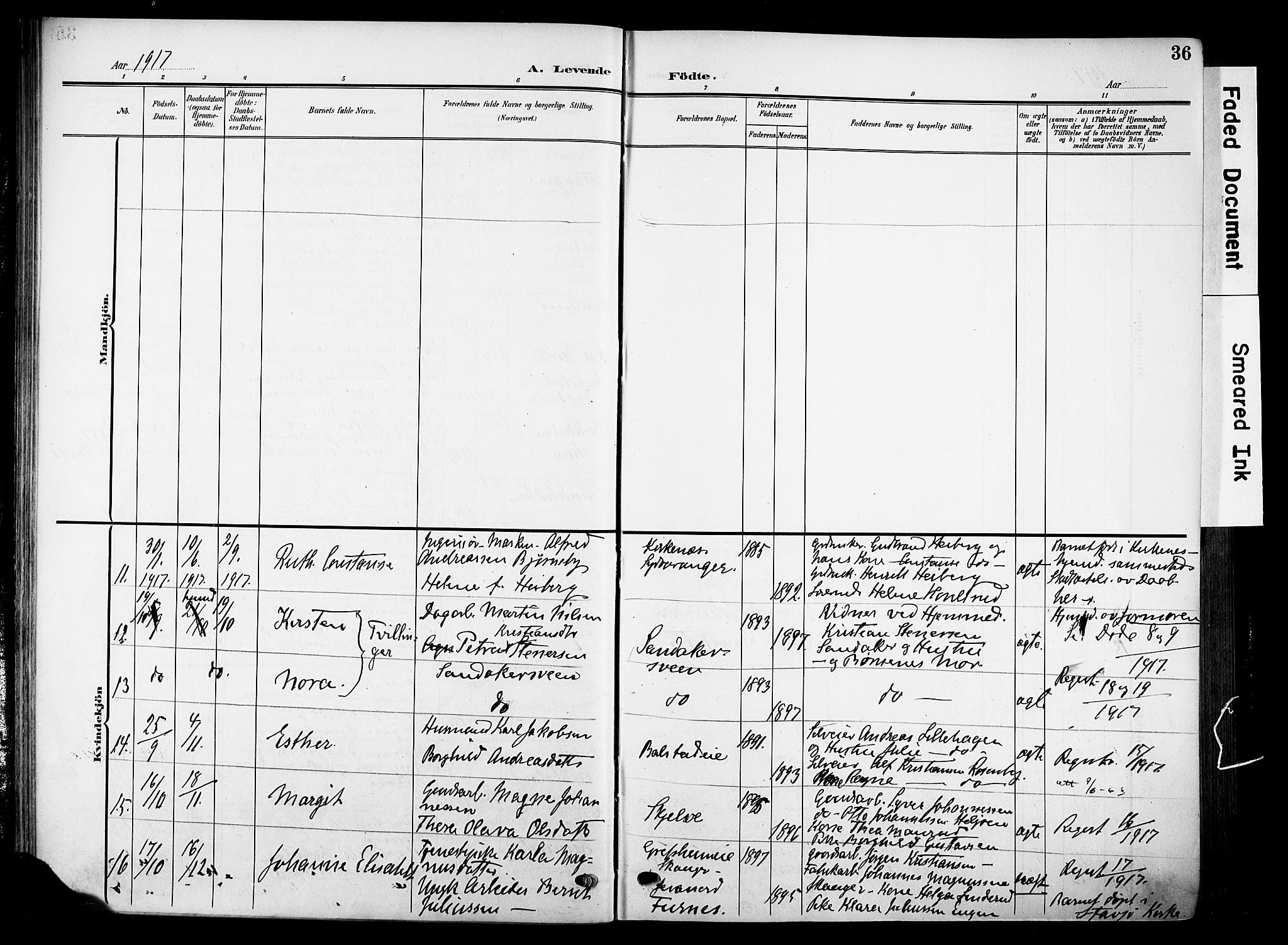 Nes prestekontor, Hedmark, SAH/PREST-020/K/Ka/L0014: Parish register (official) no. 14, 1906-1929, p. 36