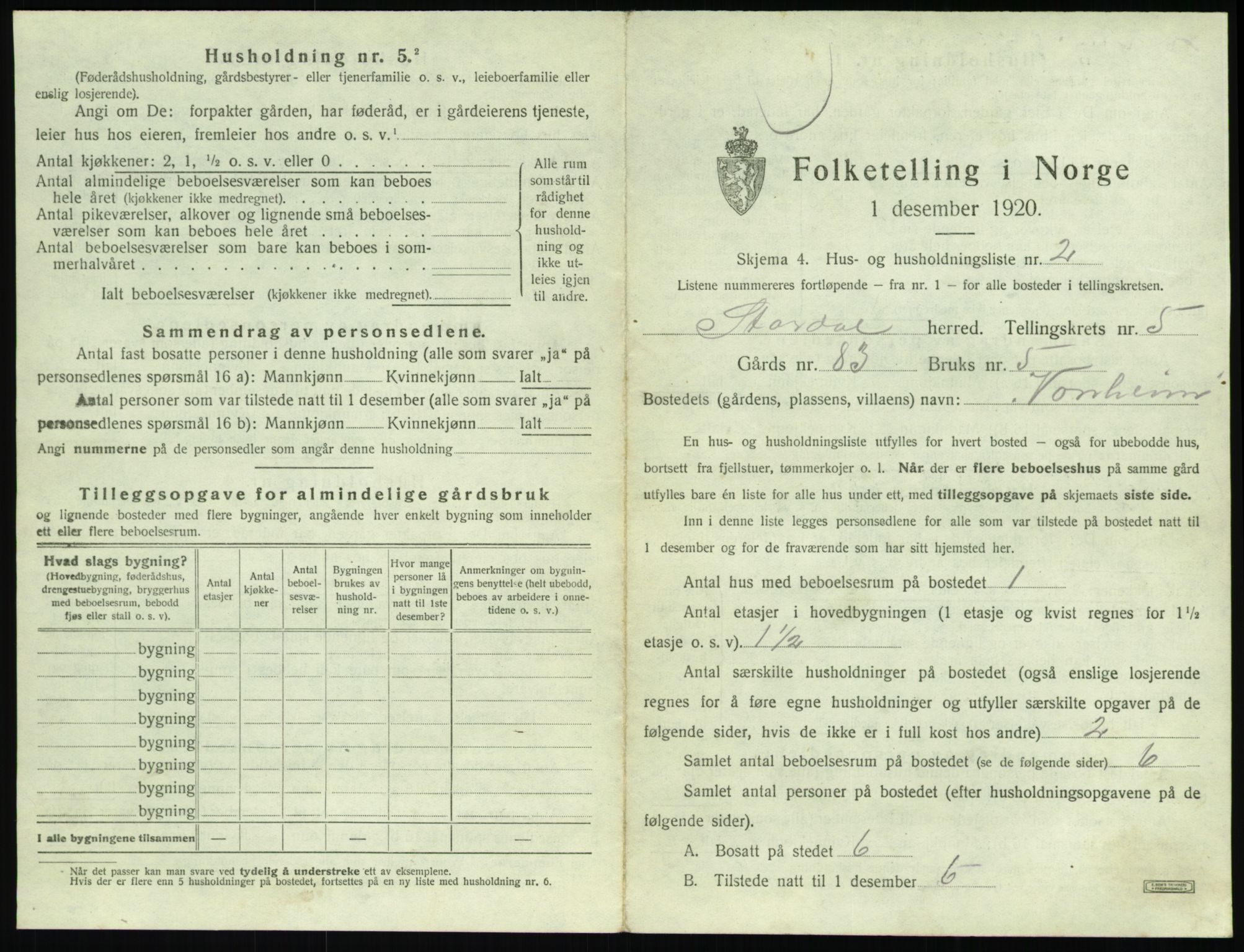 SAT, 1920 census for Stordal, 1920, p. 236