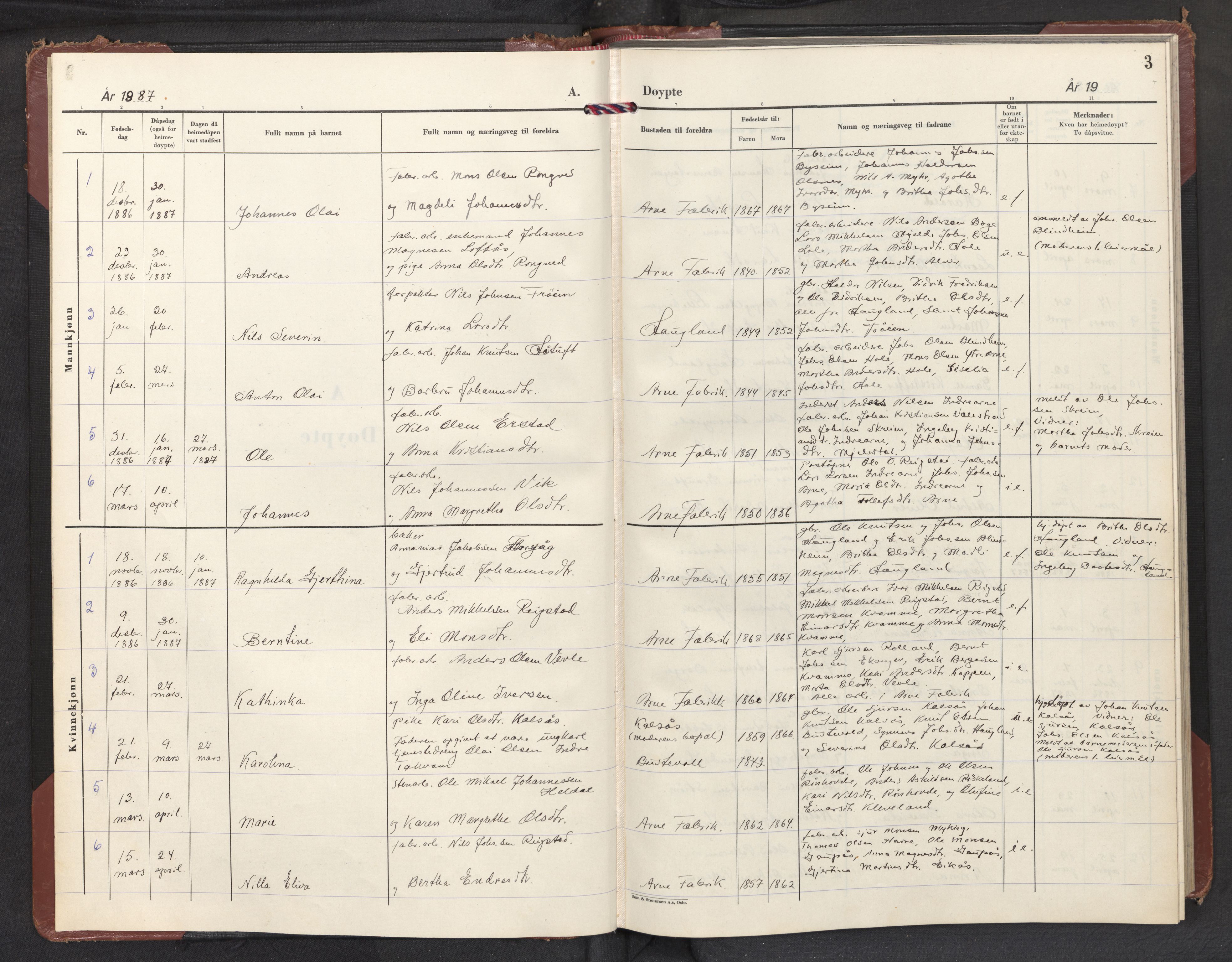 Haus sokneprestembete, SAB/A-75601/H/Haa: Parish register (official) no. E 1, 1887-1953, p. 3