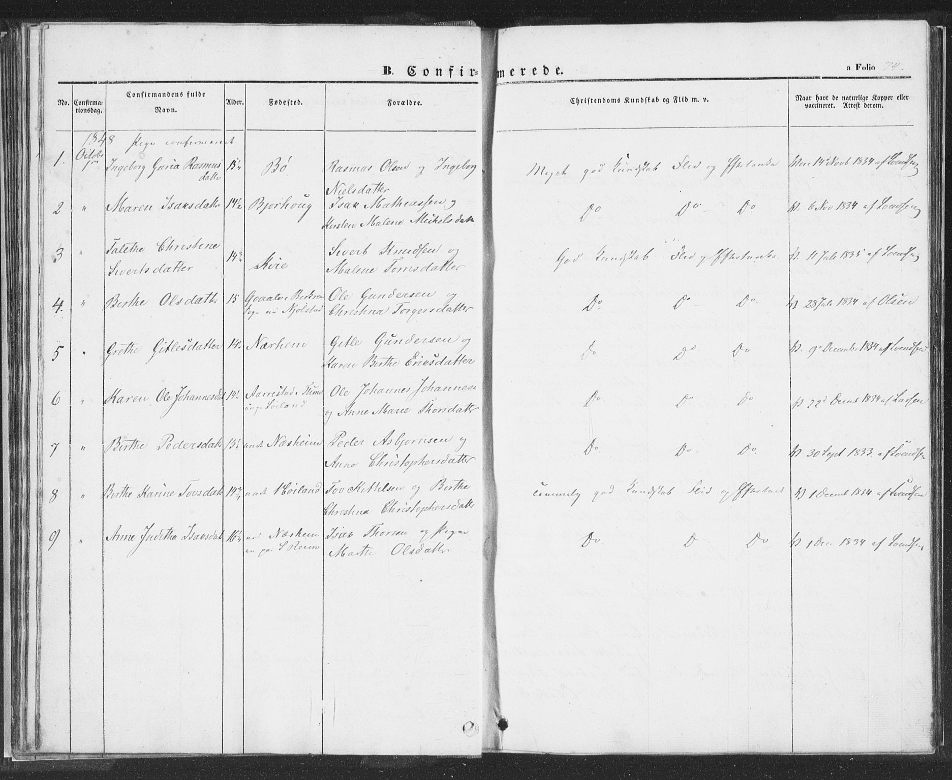 Hå sokneprestkontor, AV/SAST-A-101801/001/30BA/L0006: Parish register (official) no. A 5, 1842-1853, p. 74