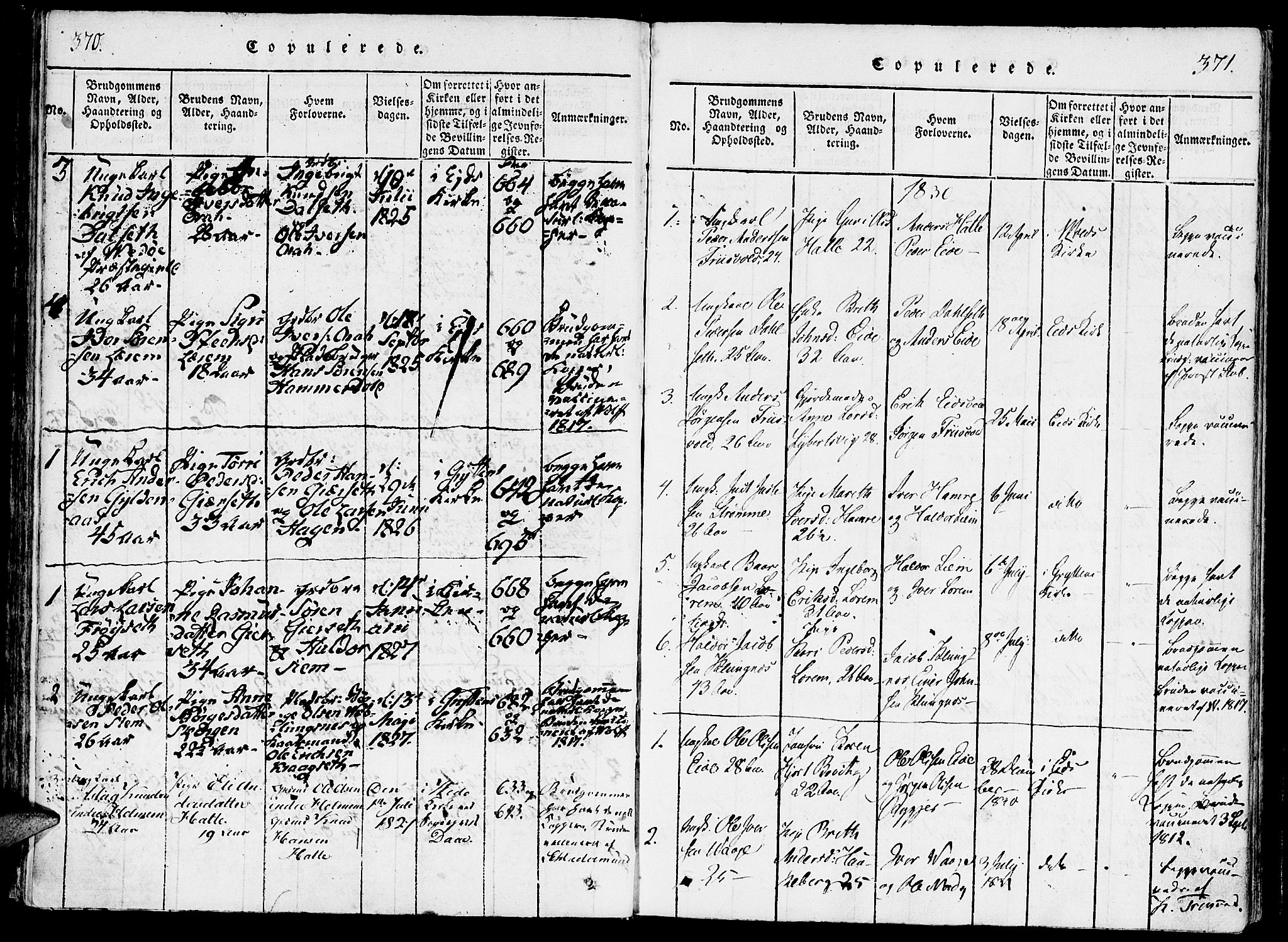 Ministerialprotokoller, klokkerbøker og fødselsregistre - Møre og Romsdal, SAT/A-1454/542/L0551: Parish register (official) no. 542A01, 1818-1853, p. 370-371